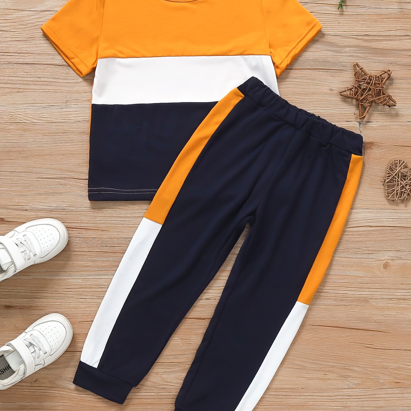 Summer Fashion Splicing Design Long Pants 2pcs Set, Perfect For Outdoor, Boys Tracksuit Set
