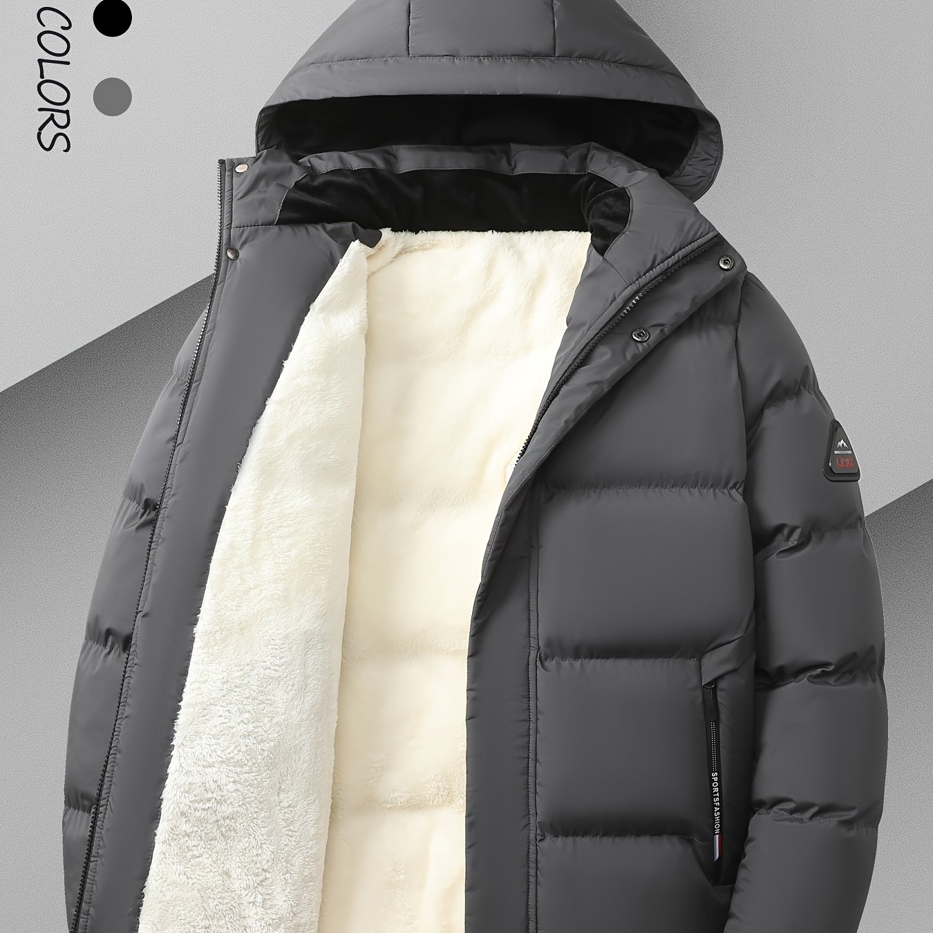 item picture mens winter thickened lined padded hooded winter warm simple casual mens jacket padded padded