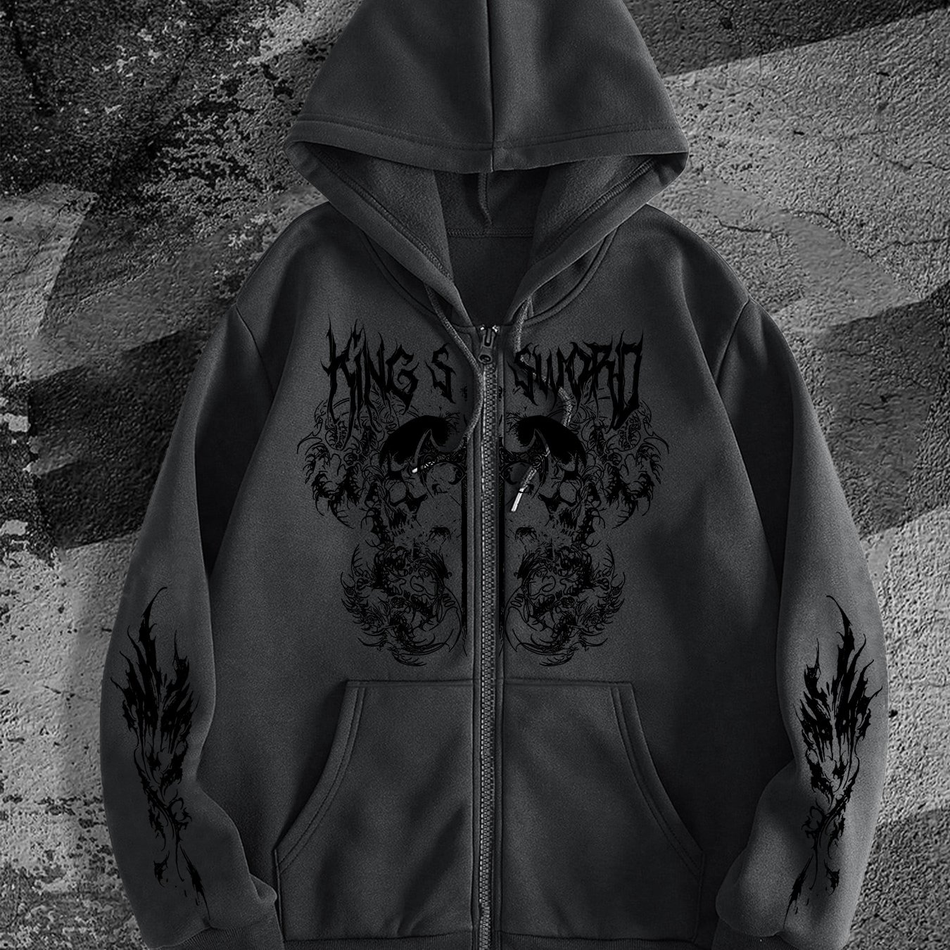 TEMU Preppy Dark Zip-up Hoodie, Fashionable Street Style Hooded Sweatshirt For Casual Occasions, For Campus Trendy Outfits