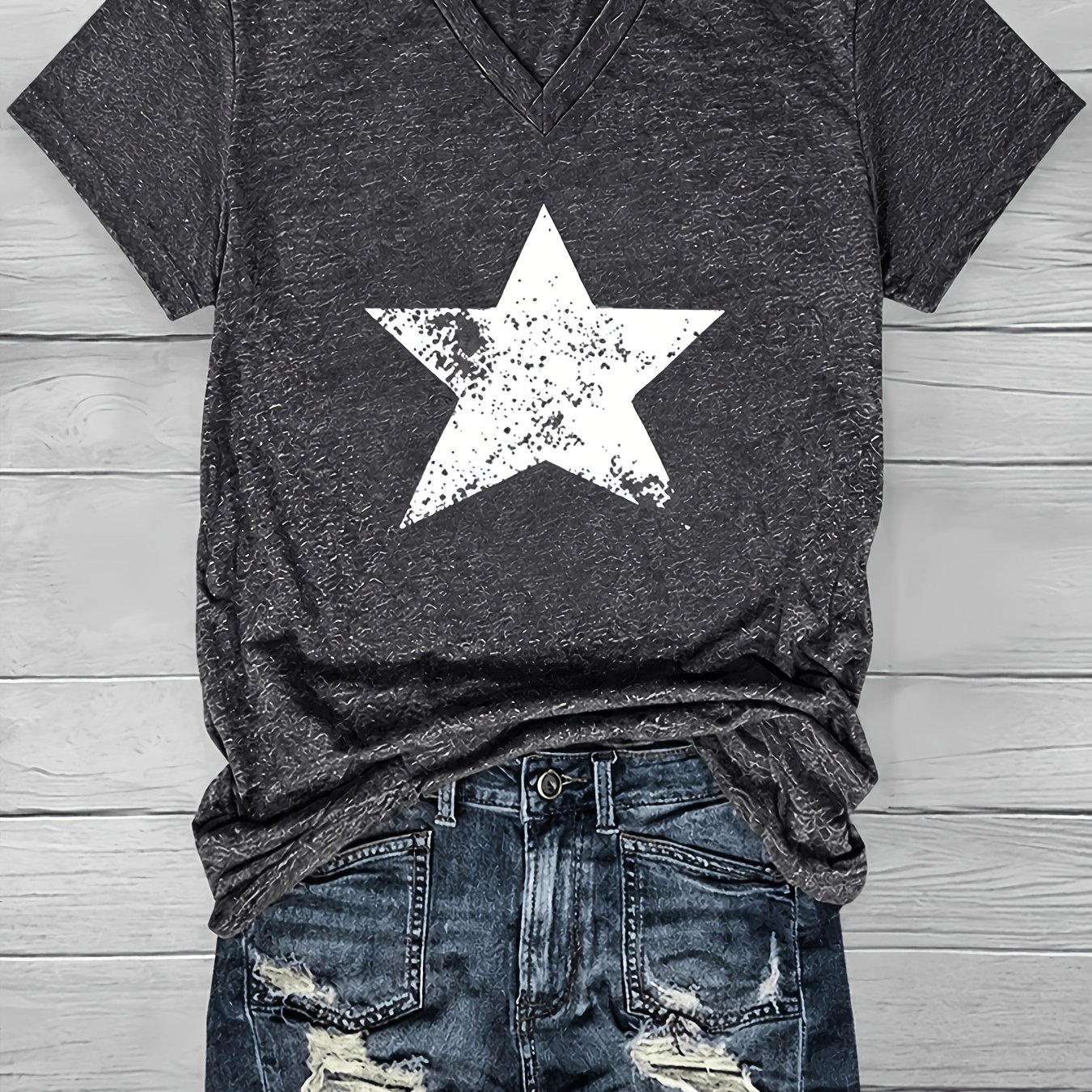 Image of Plus Size, Cross-border European And American Women's V-neck Short-sleeve Casual Loose Layer T-shirt