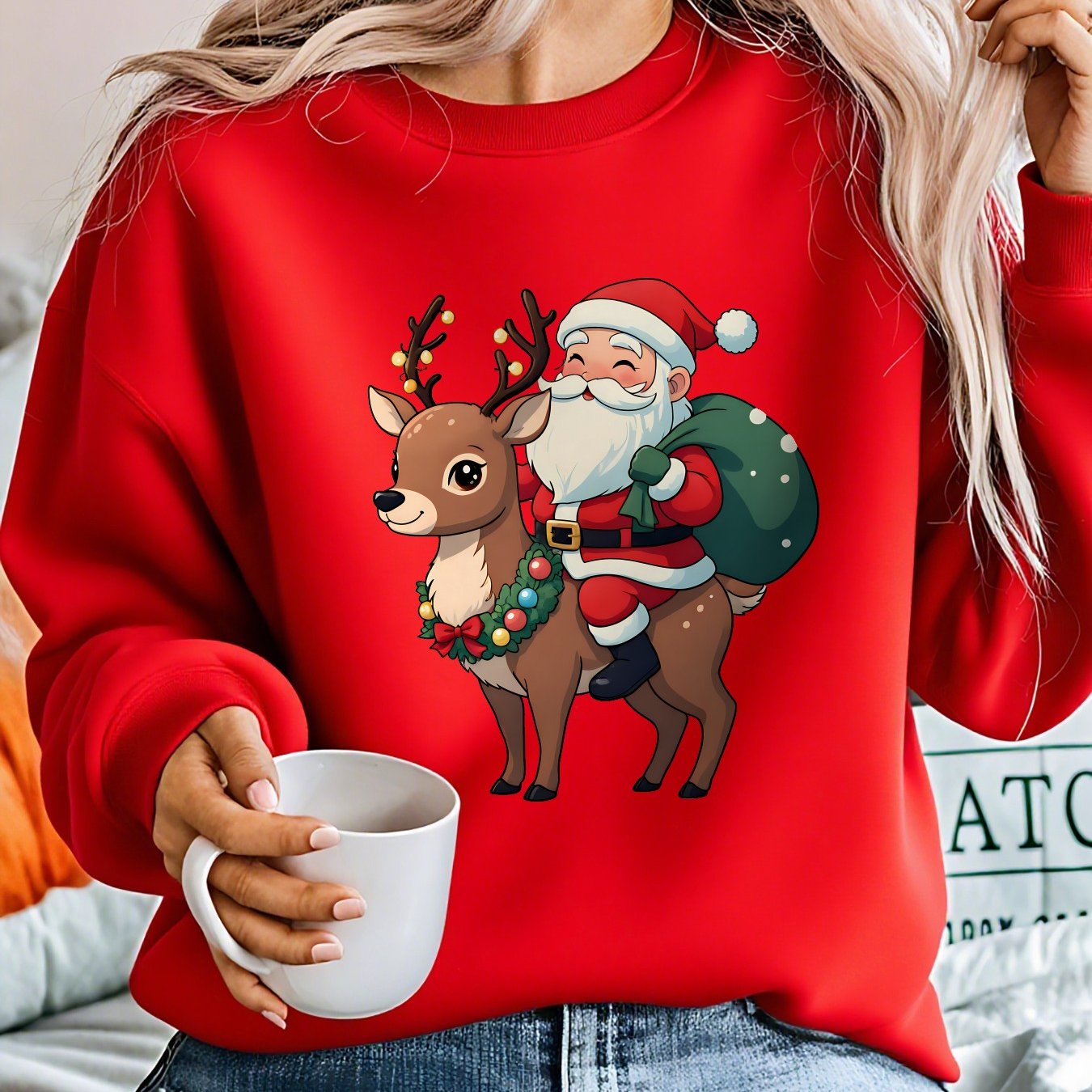 TEMU Women's Christmas Sweatshirt, 1pc Holiday Party Atmosphere Elegant Commuting Casual Loose Round Neck Sweatshirt, Red/rose Red/black/ Long Sleeve