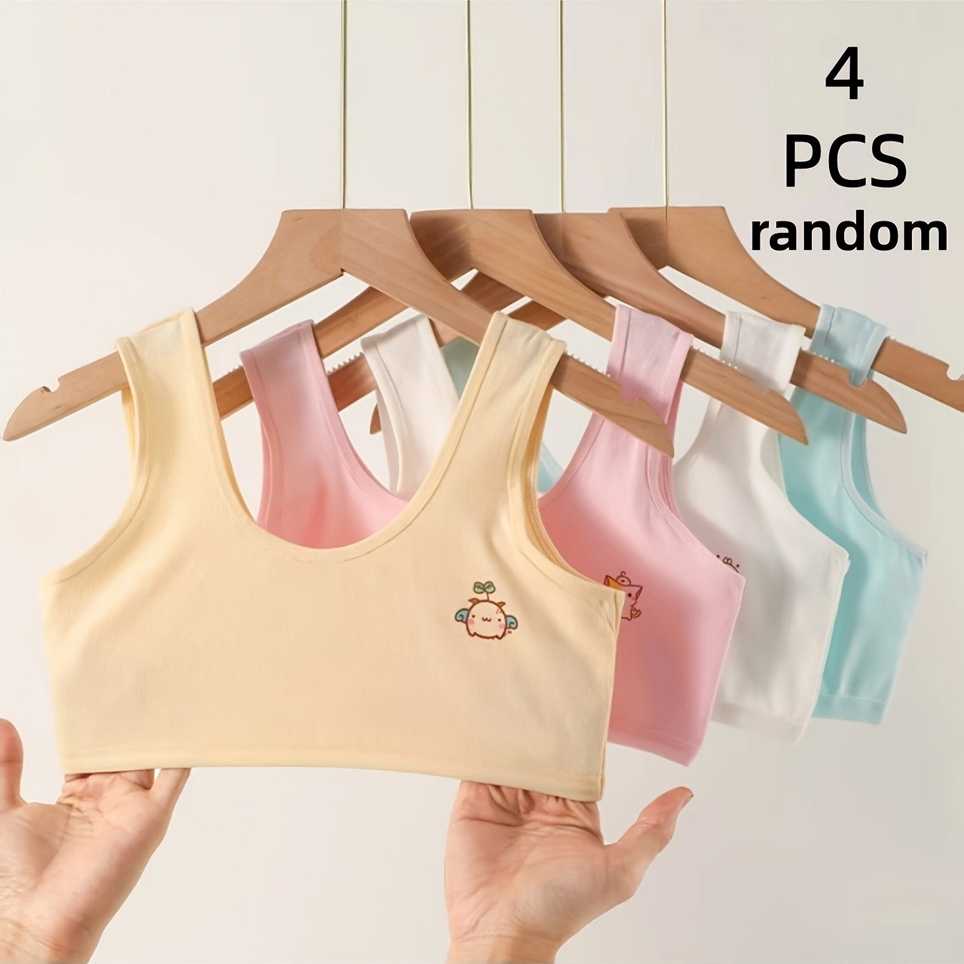 Image of 4-pc Random Girls' Underwear For Developmental Period, Ages 8-13: Elementary School Students' Double-layered Anti-bulge Vest, Comfortable And Breathable Vest For Outerwear