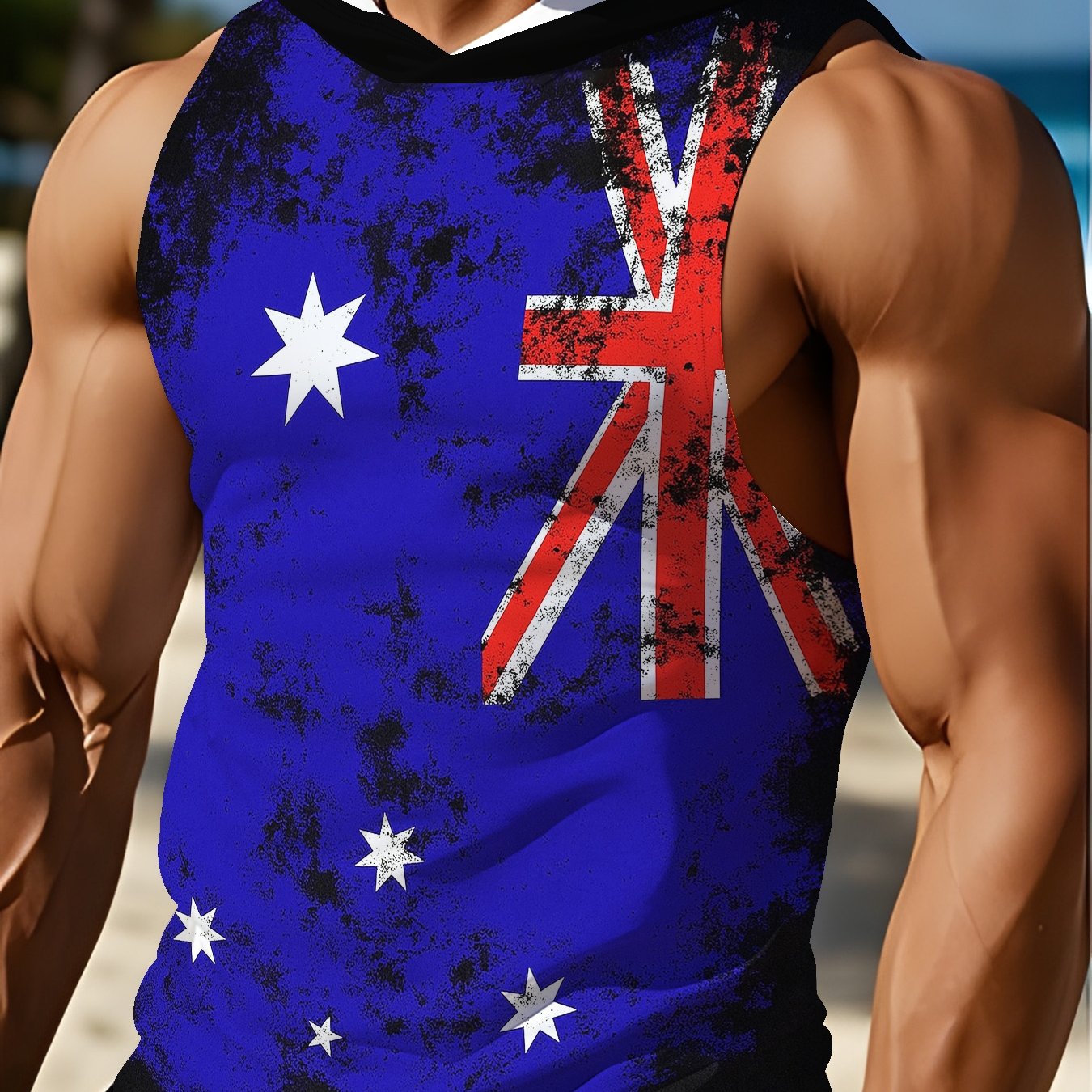 TEMU Men's 3d Printed Hooded Tank Top - Sleeveless Vest, Design, Casual Summer Wear, Polyester Knit Fabric, Suitable For