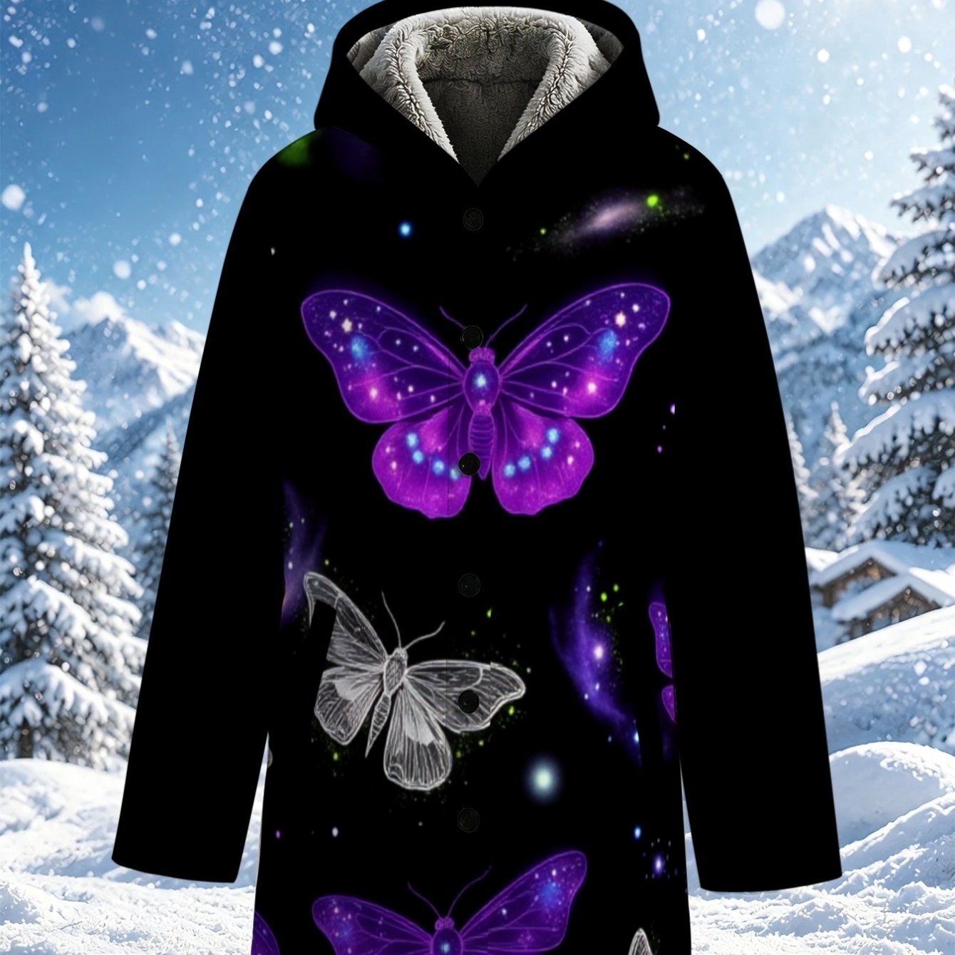 TEMU Lianyaoshi [printed Design Not Textured] Women's Fleece-lined Coat For Autumn Print, Lightweight Warm Hooded Outerwear Ideal For Snowy Outdoors,