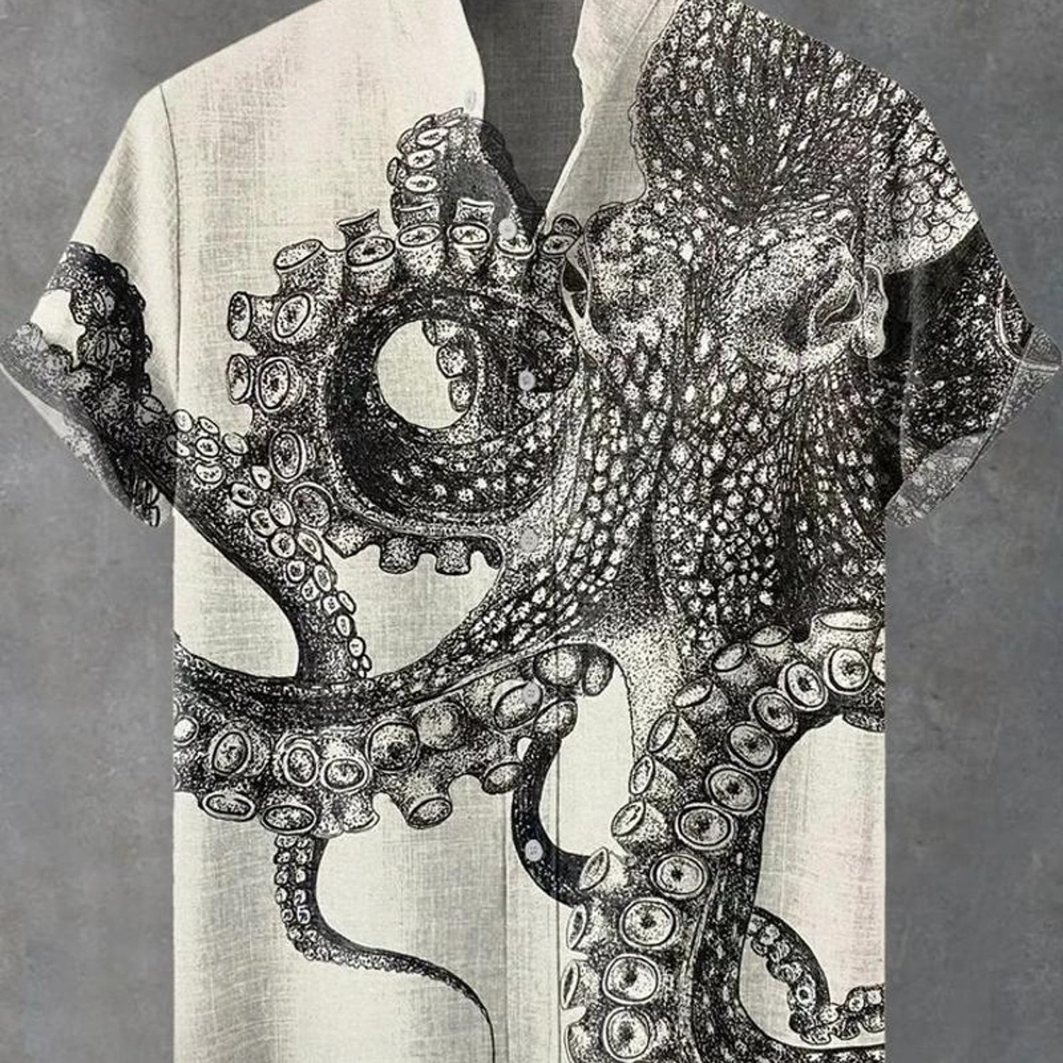 Men's Short-sleeved Shirt, Octopus Printed (), Polyester Fabric, Stand-collar With Pockets, Multiple Sizes , Comfortable For Casual & Formal Occasions, Stylish Design