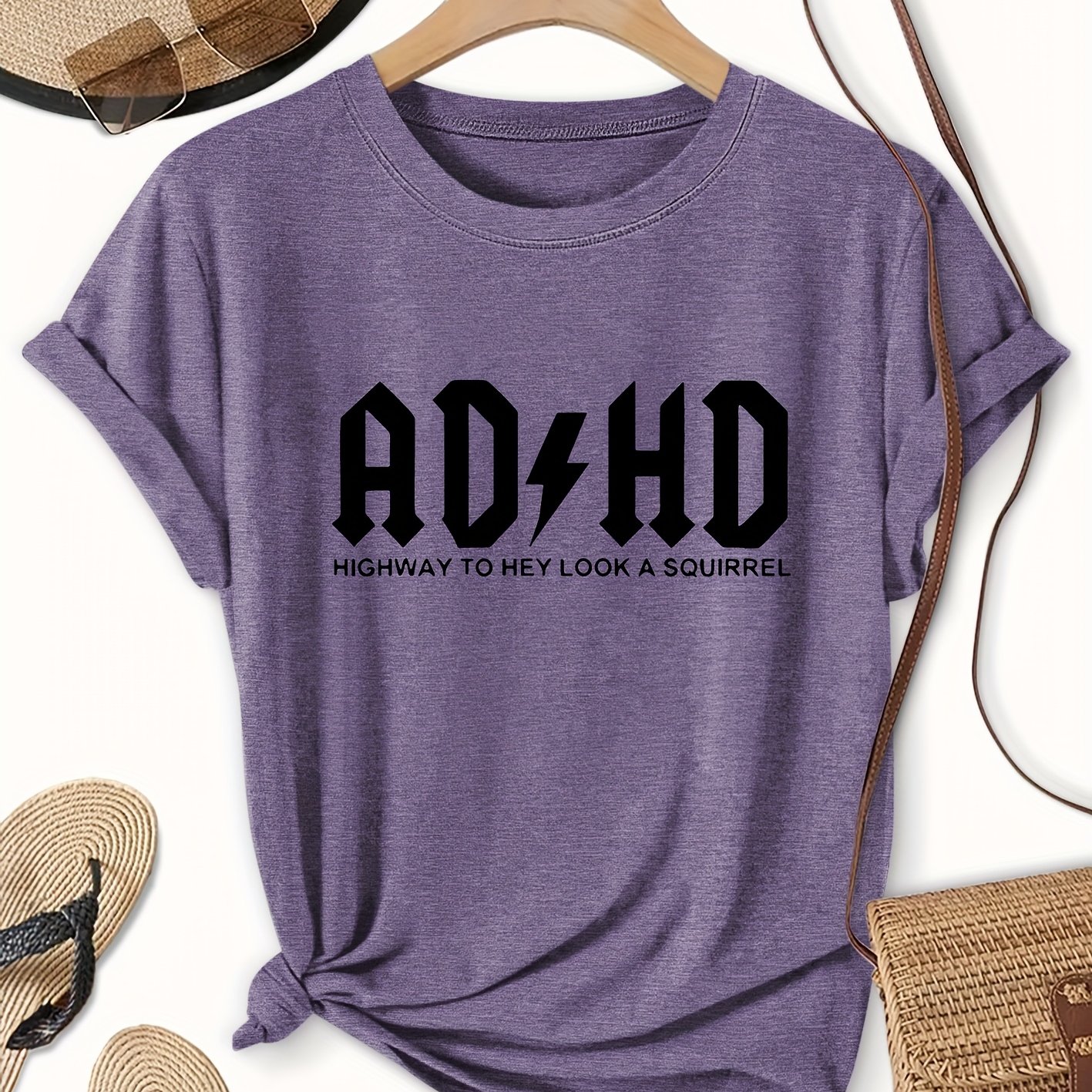 TEMU Single-pack Ad/hd Self-deprecation Theme Short Sleeve T-shirt For Women, "nothing Is " Print Round Neck Casual Sport T-shirt, Medium Stretch