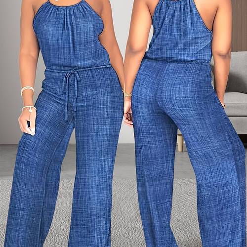 print off shoulder sleeveless jumpsuit with pockets womens regular fit straight leg non stretch casual attire machine washable for spring summer fall summer fashion relaxed