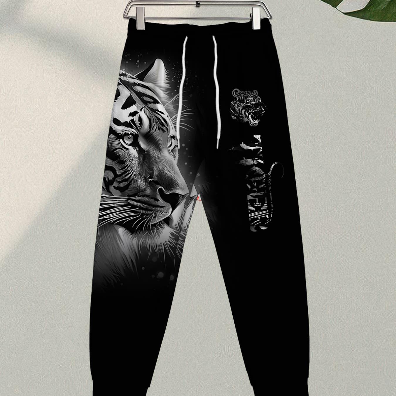 TEMU Men's Trendy Loose-fit Sweatpants With Tiger Print, Perfect For Casual Wear And Versatile Fashion
