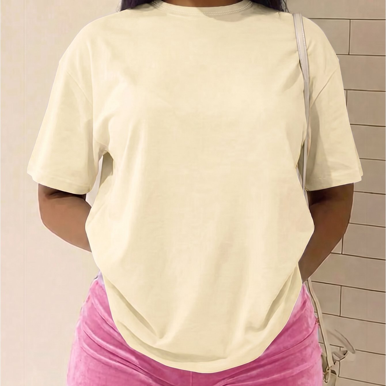 TEMU Solid Color Round Neck Short-sleeved Summer Casual Top, Suitable For Women' Wear, Simple, Stylish And Versatile Short-sleeved T-shirt, Perfect