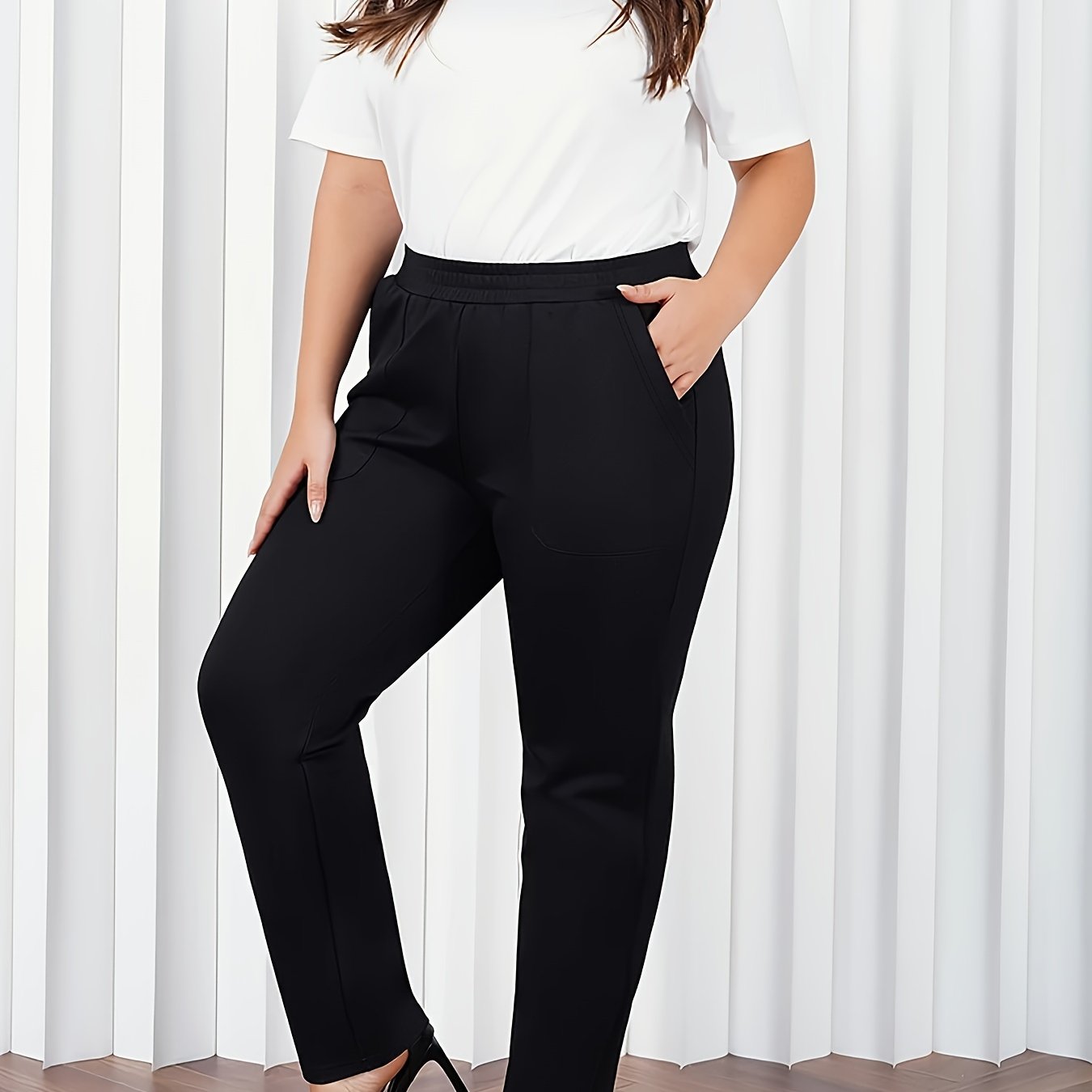 Shop Plus Size Tall Editorial Full Length Work Pant in Black, Sizes 12-30
