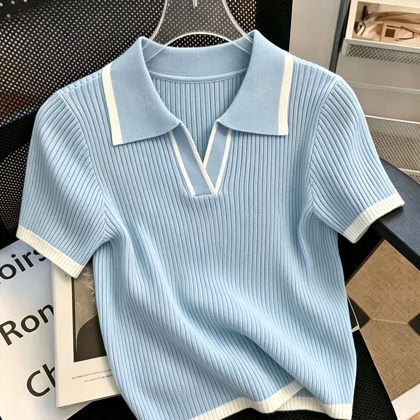 TEMU Summer Versatile Neck Short Sleeve Sweater
