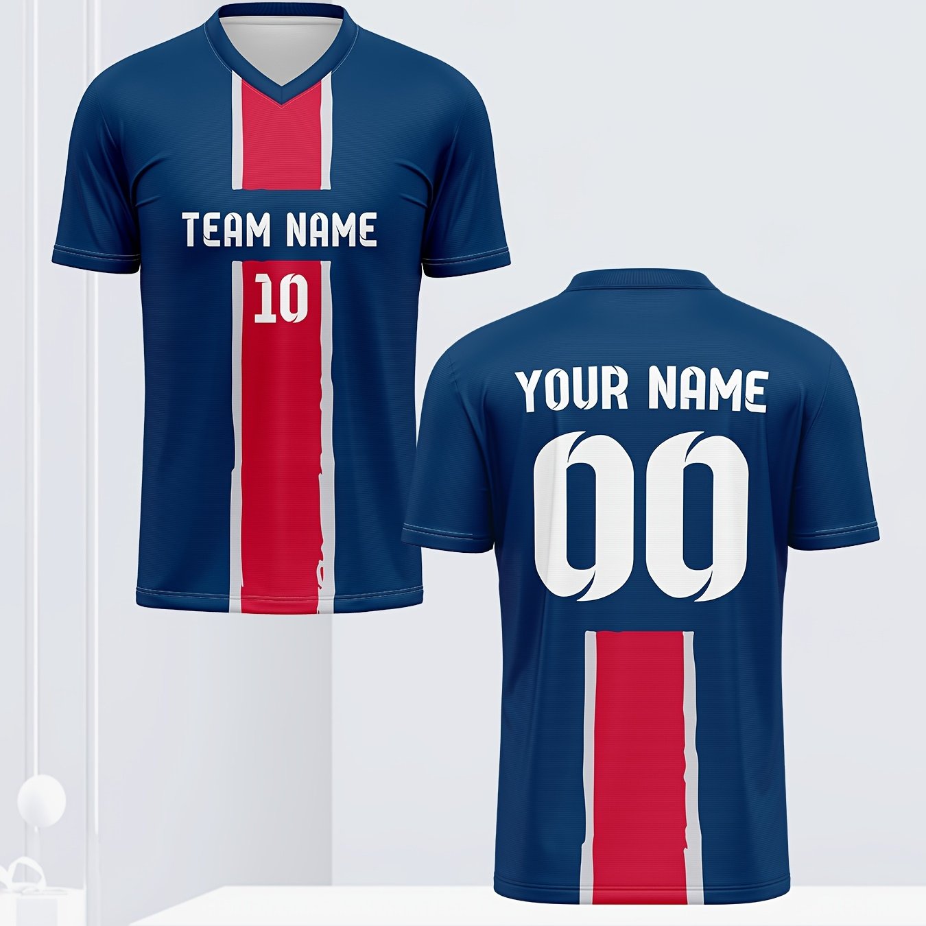TEMU Maillot de football 2026 personnalisé style européen français à col en V, logo et numéro de nom personnalisés, équipe personnalisable, tissu