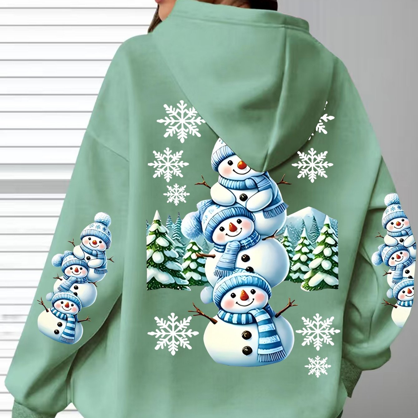 TEMU Plus Size - Plus Size - Hooded Sweatshirt With Long Sleeves Featuring A Snowman Print, Stylish And In Plus Sizes