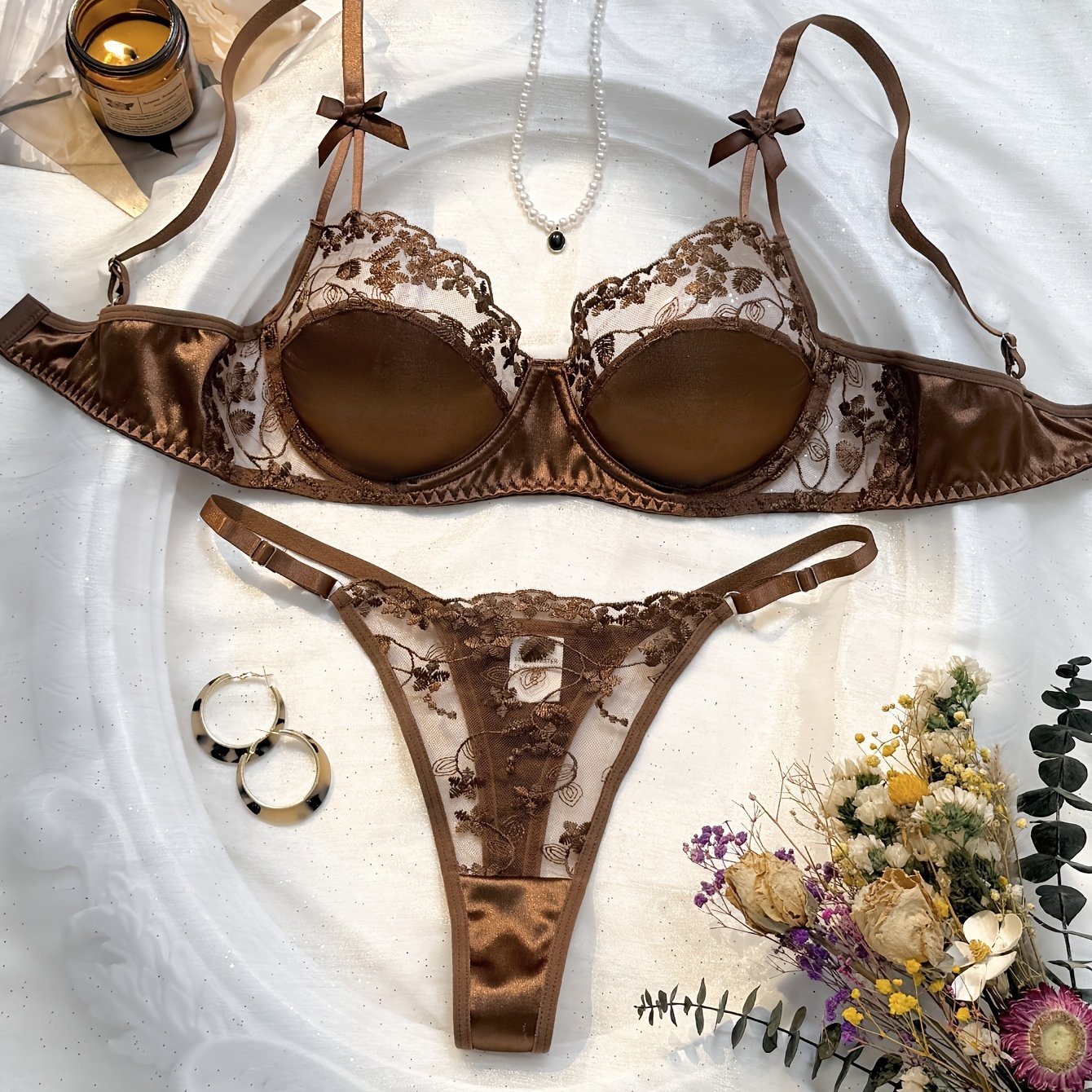TEMU High-end European/ Hot Sexy Lace Lingerie Set, Thin And Breathable Pure Desire Style Bra And Panty Set