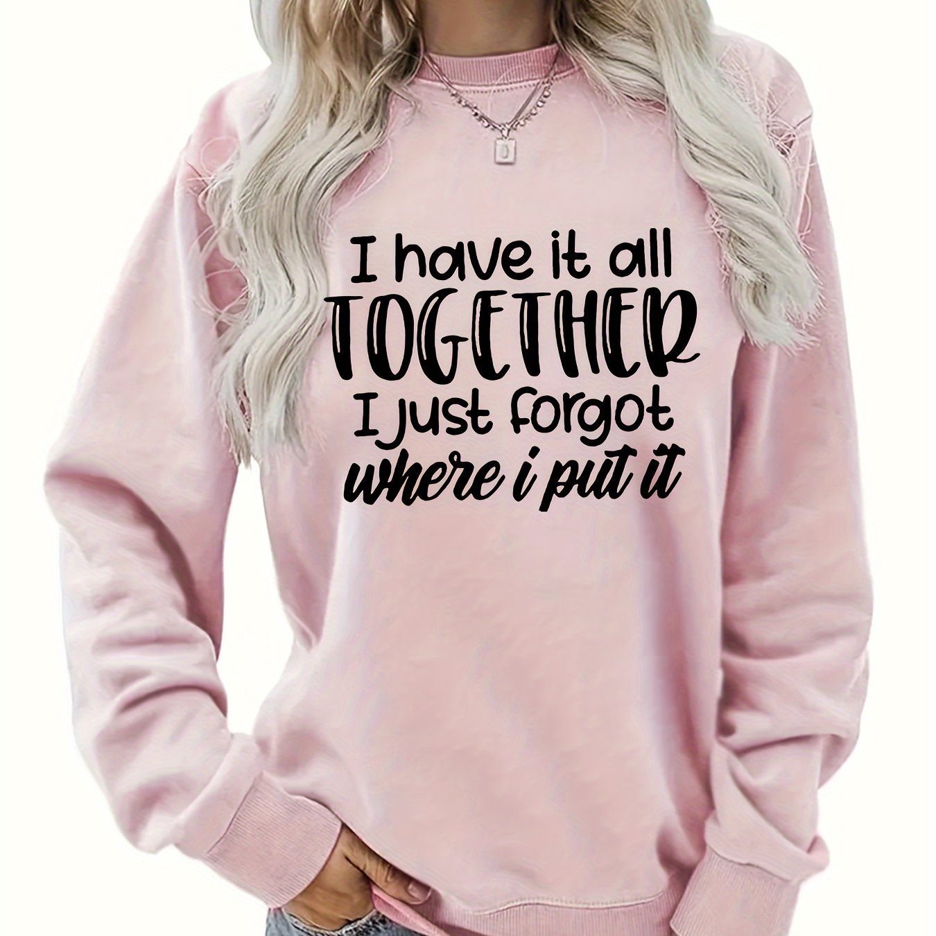 TEMU Sweat-shirt Pull Imprimé Lettre, Sweat-shirt Polyvalent À Manches Longues Et Col Rond, Vêtements Pour Femmes