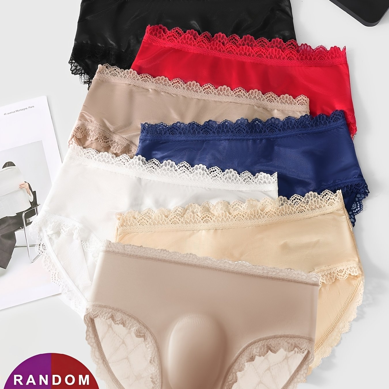Image of 7pcs Random Colors Men's Sexy Lace Triangle Underwear, With Delicate Bow Decoration, 3d Space Capsule Pouch, Lightweight, Cool, Breathable, Hip-hugging, Not , Multicolor Men's Underwear