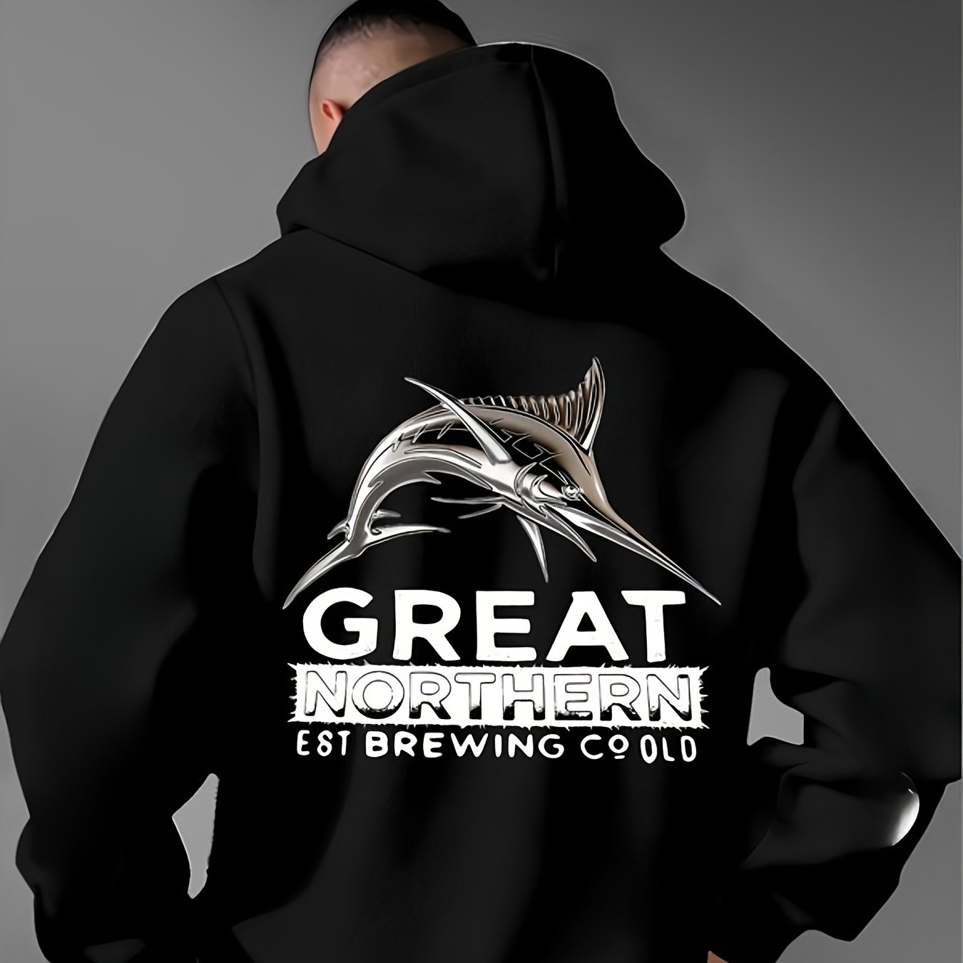 TEMU Vintage Fish Pattern Great Northern Est Brewing Co Old Printed Black Made Of Comfortable Polyester Material Available In Various Sizes Everyday