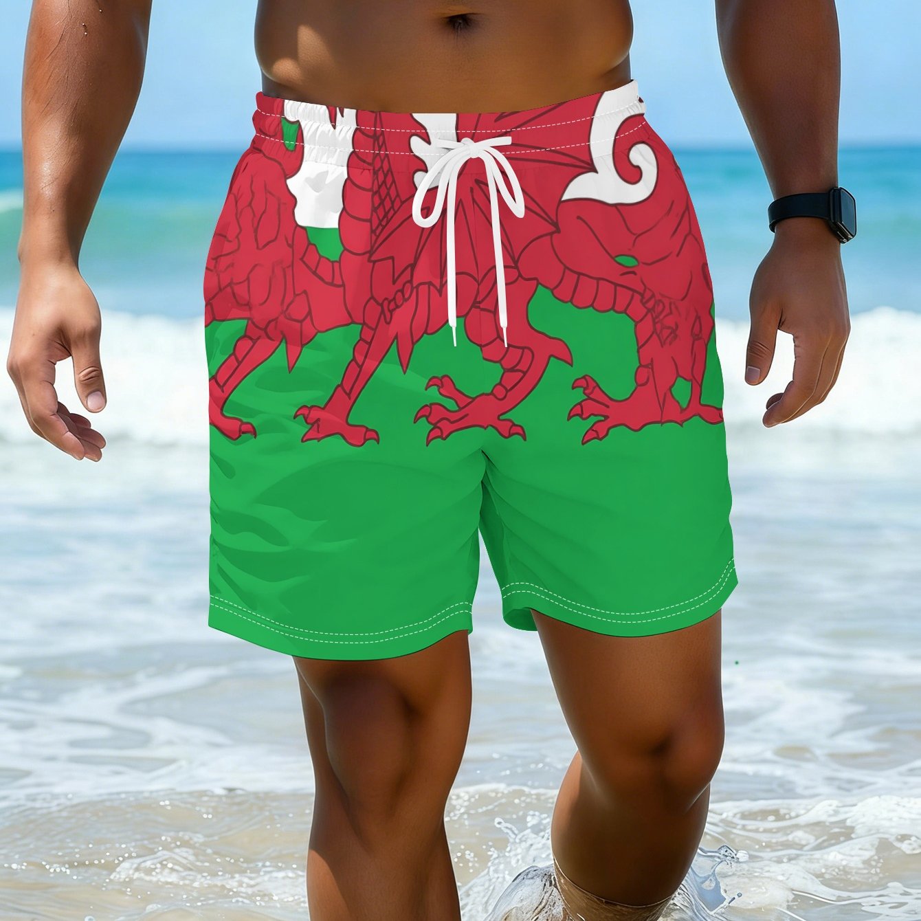 TEMU Men's Casual Shorts With Welsh Red Dragon Print, Made Of Polyester Fiber, Comfortable And Breathable, Trendy And Unique, Suitable For Sports,