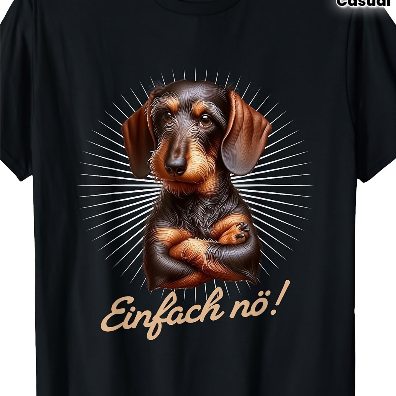 Dachshund T-shirt| Black, Crew Neck, With German Text 'simply No! No!', Geometric-pattern, Stretch Fabric, Regular Fit, Plus Size