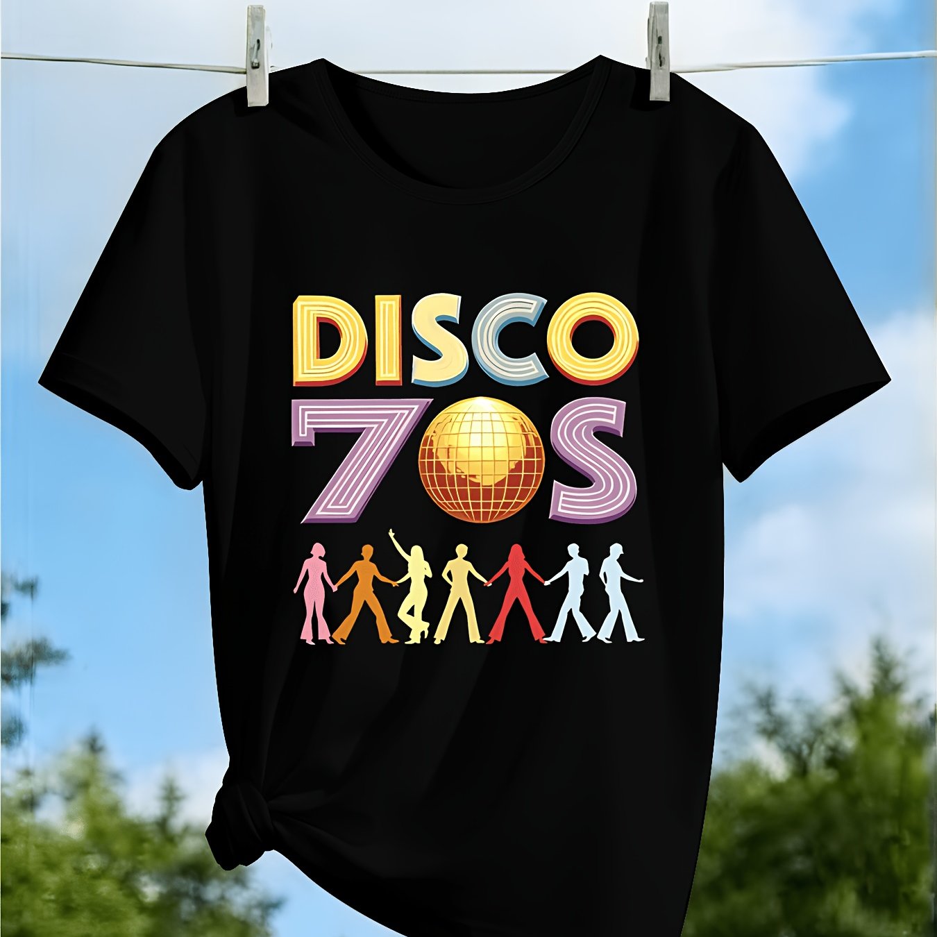 TEMU Women's 70s Retro Disco Dance T-shirt - Vintage 70s Outfit With Dance Print Short Sleeve Tee, Soft Breathable Fabric For 70s Theme Costume, Y2k