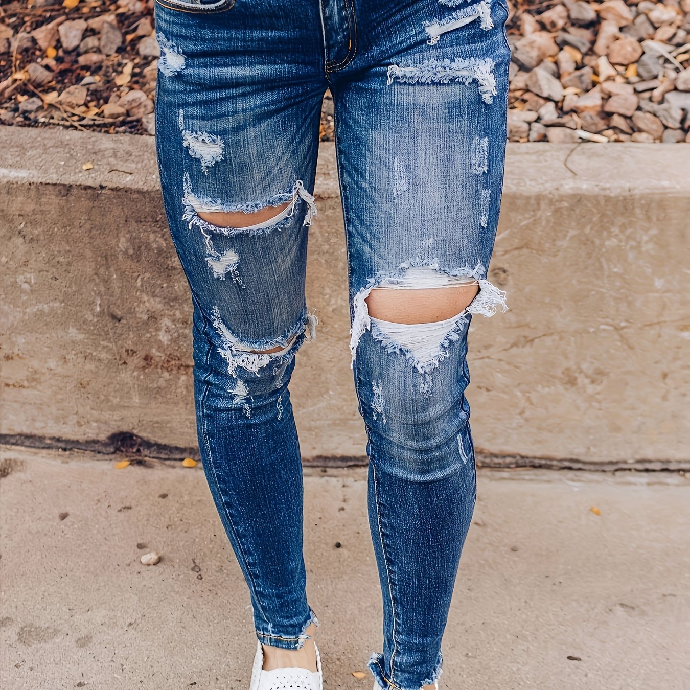 Distressed Ripped Frayed Ankle Pants