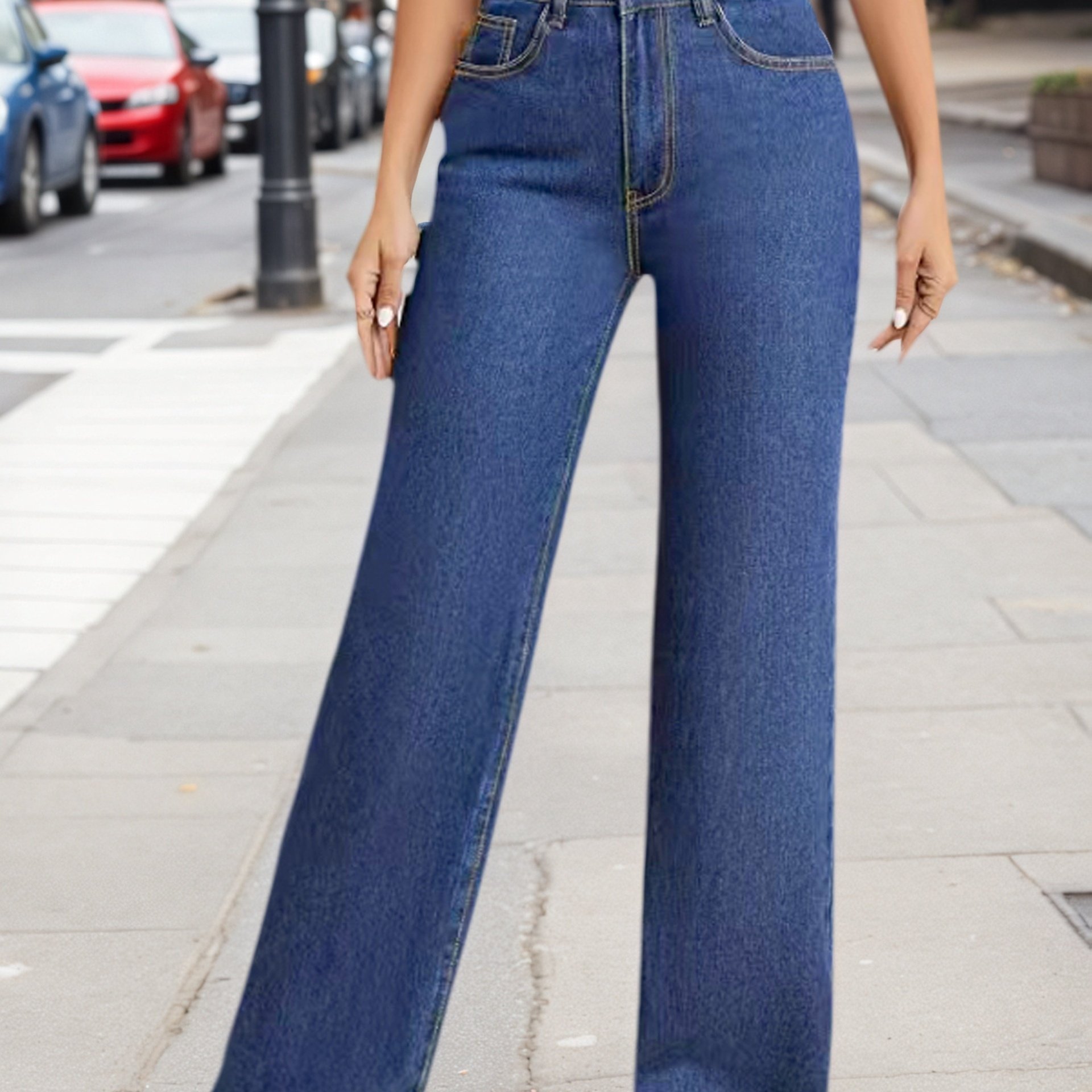 Elastic Straight-leg Jeans, Casual Fashion Loose-fit