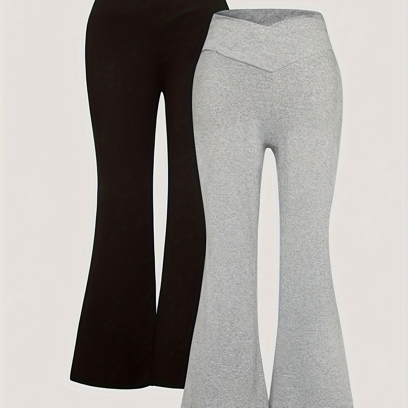 Girls' High-waist Cross-waist Flare Pants, Knit Spring-autumn Style Leggings, Fashionable All-match Flare Trousers, For Outdoor