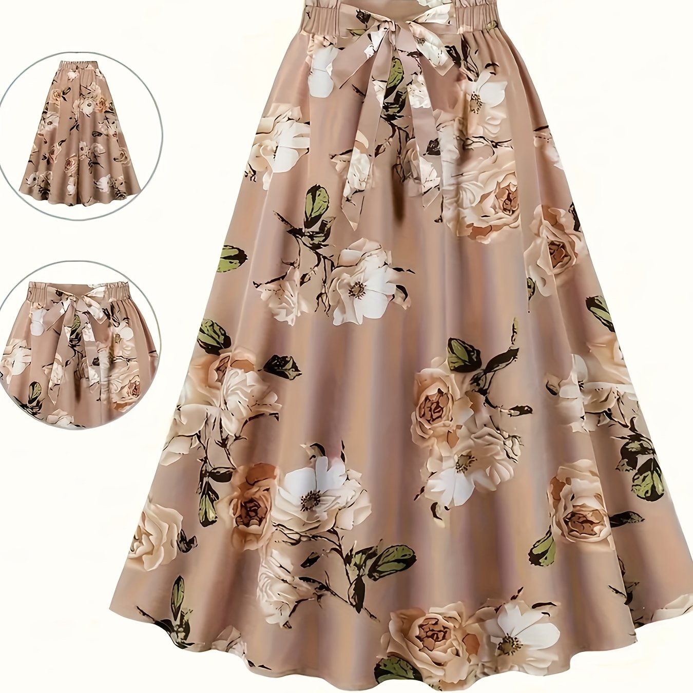 TEMU Falda acampanada tipo A con , elegante y de moda, de midi, estampada, elástica estiliza la cintura, para mujer, para verano/otoño