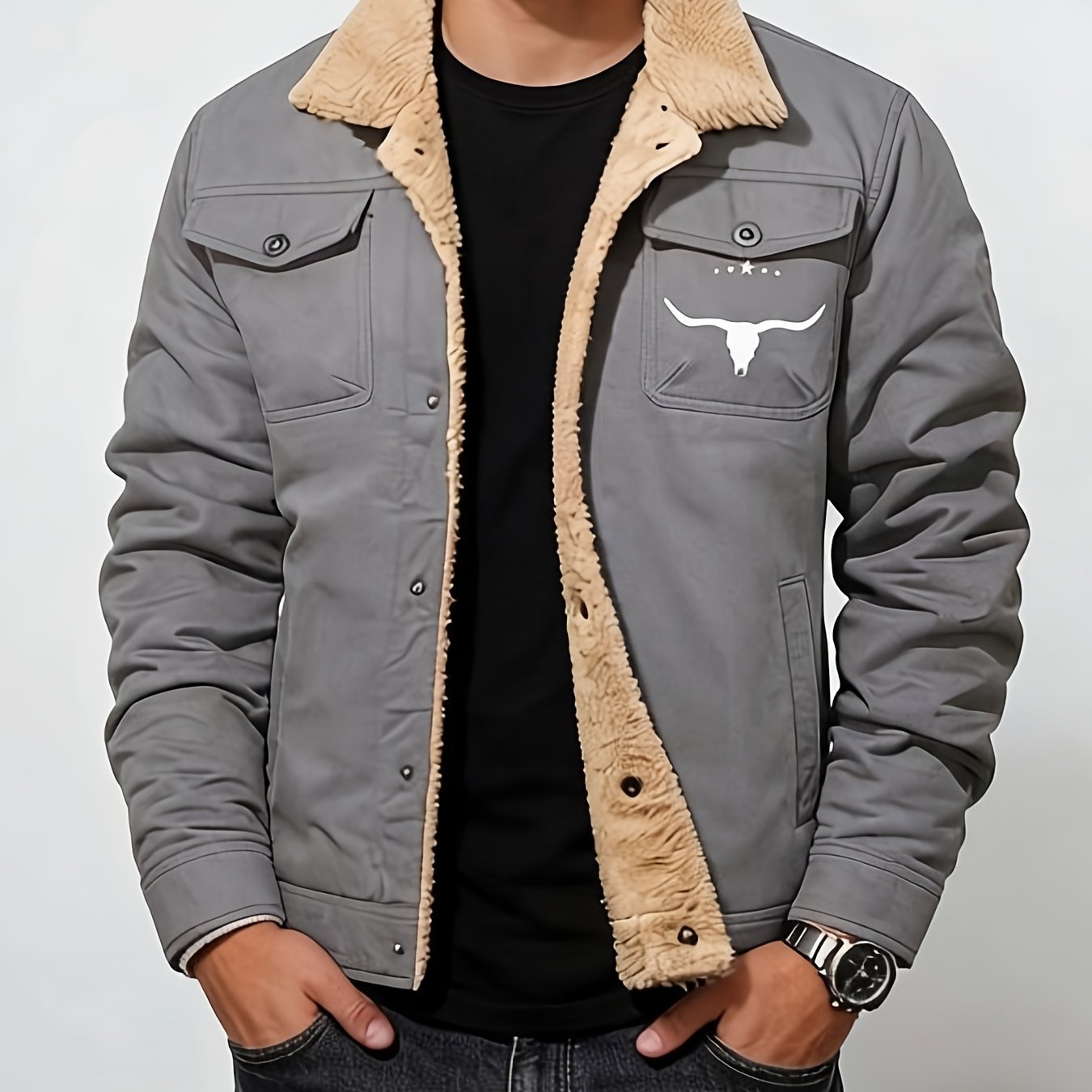 TEMU 2026 American-style Men's Outdoor Casual Autumn/winter Thickened Warm Workwear-style Jacket, Simple Outfit, Comfortable -lined Men's Jacket For