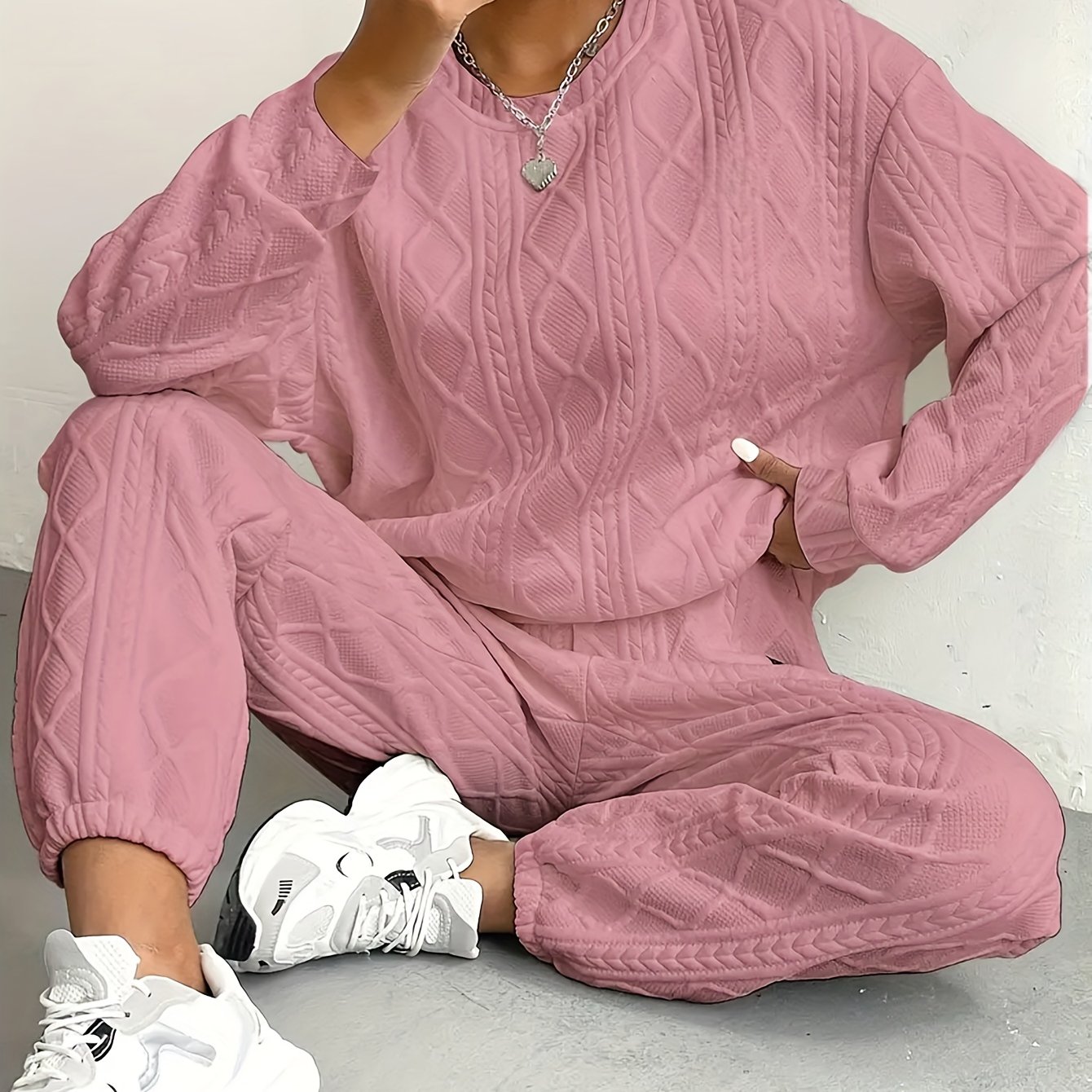 TEMU And Of European And American Women's Clothing - Jacquard Long - Sleeve Casual Round - Neck Sweatshirt And Trousers Set.women's Suits,