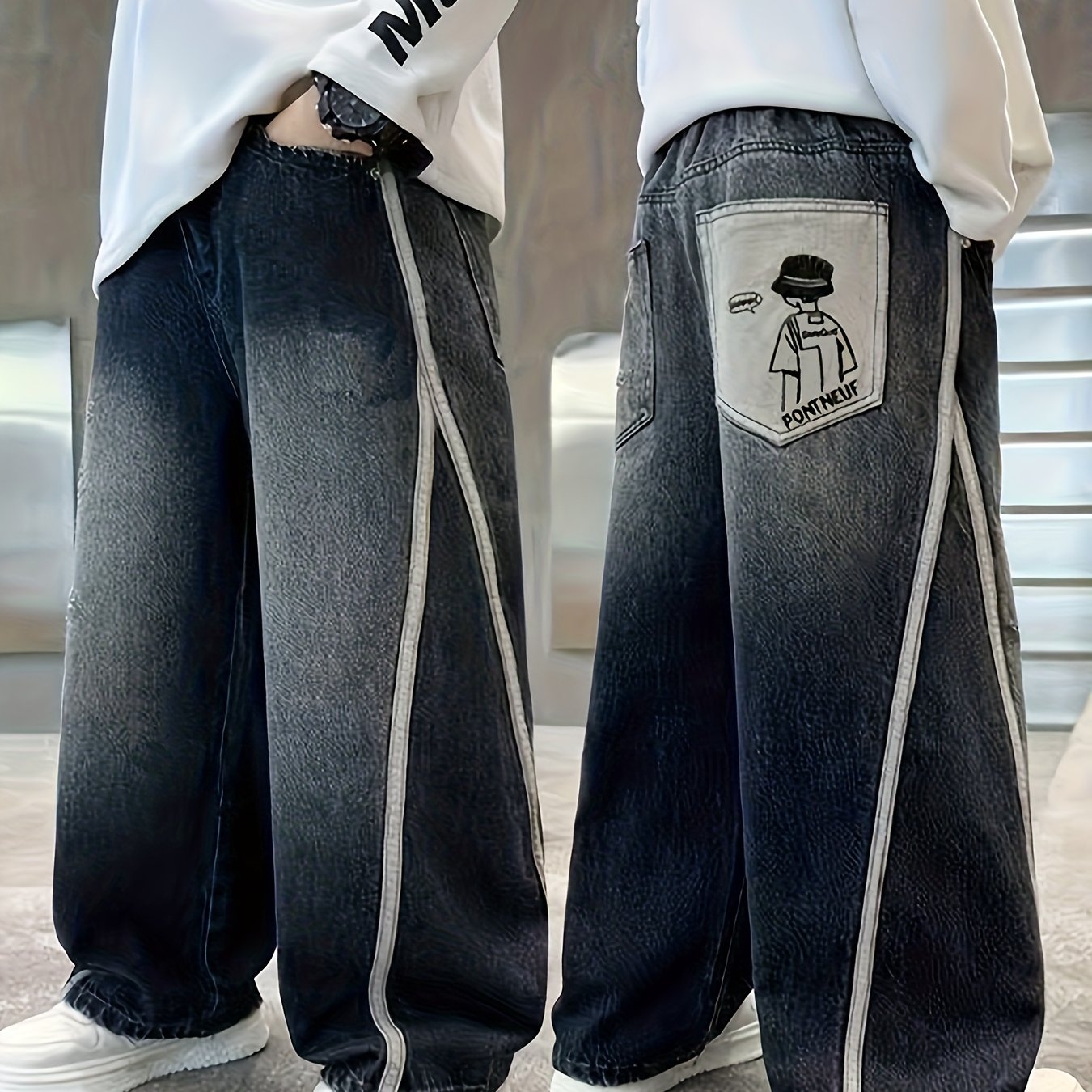 Boys' Denim Jeans Spring/autumn New Children's Fall Pants For Medium To Large Boys