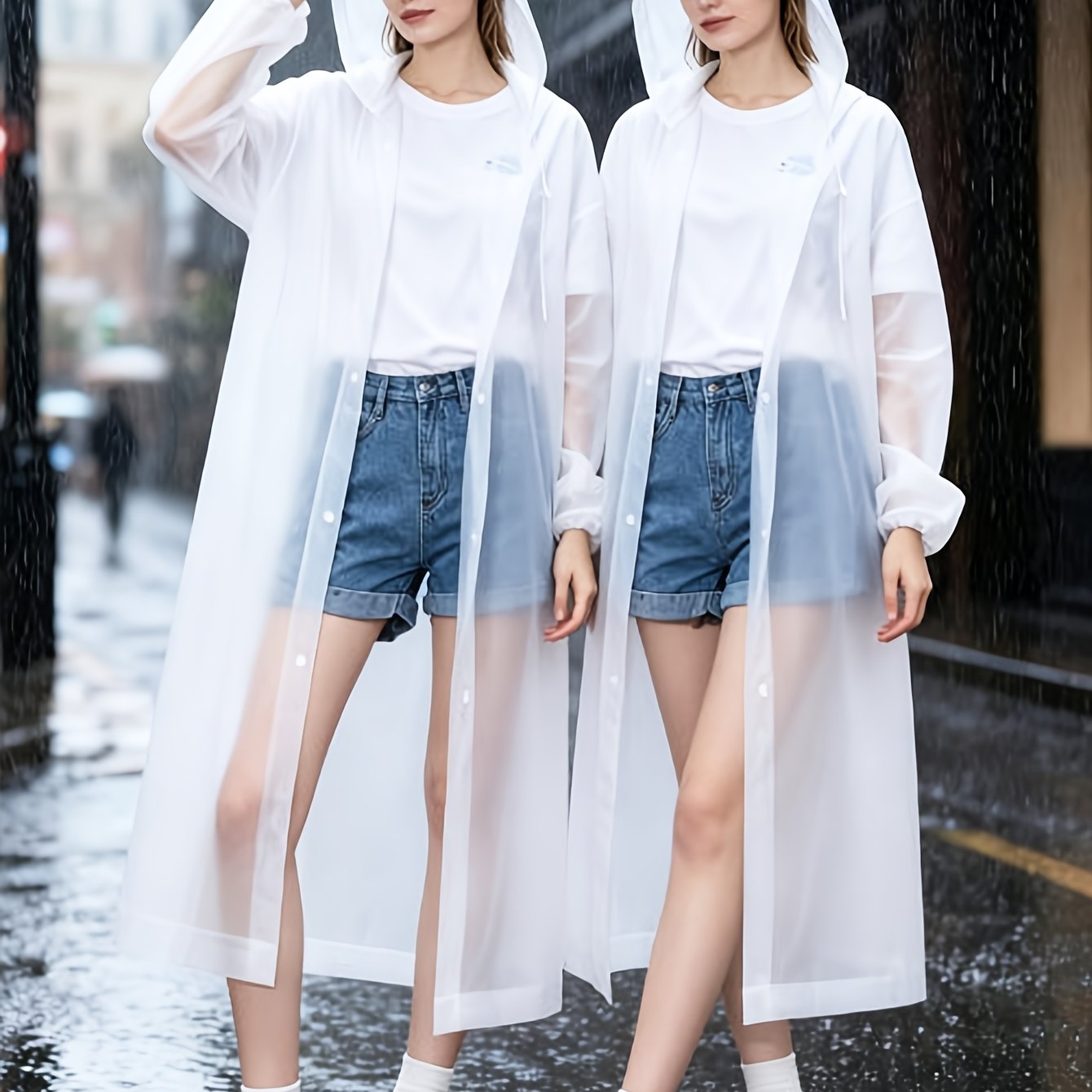 Image of 2pcs White Raincoat Thickened Adult Raincoat, Full Body Jumpsuit With Drawstring, Portable Travel Outdoor Riding Raincoat