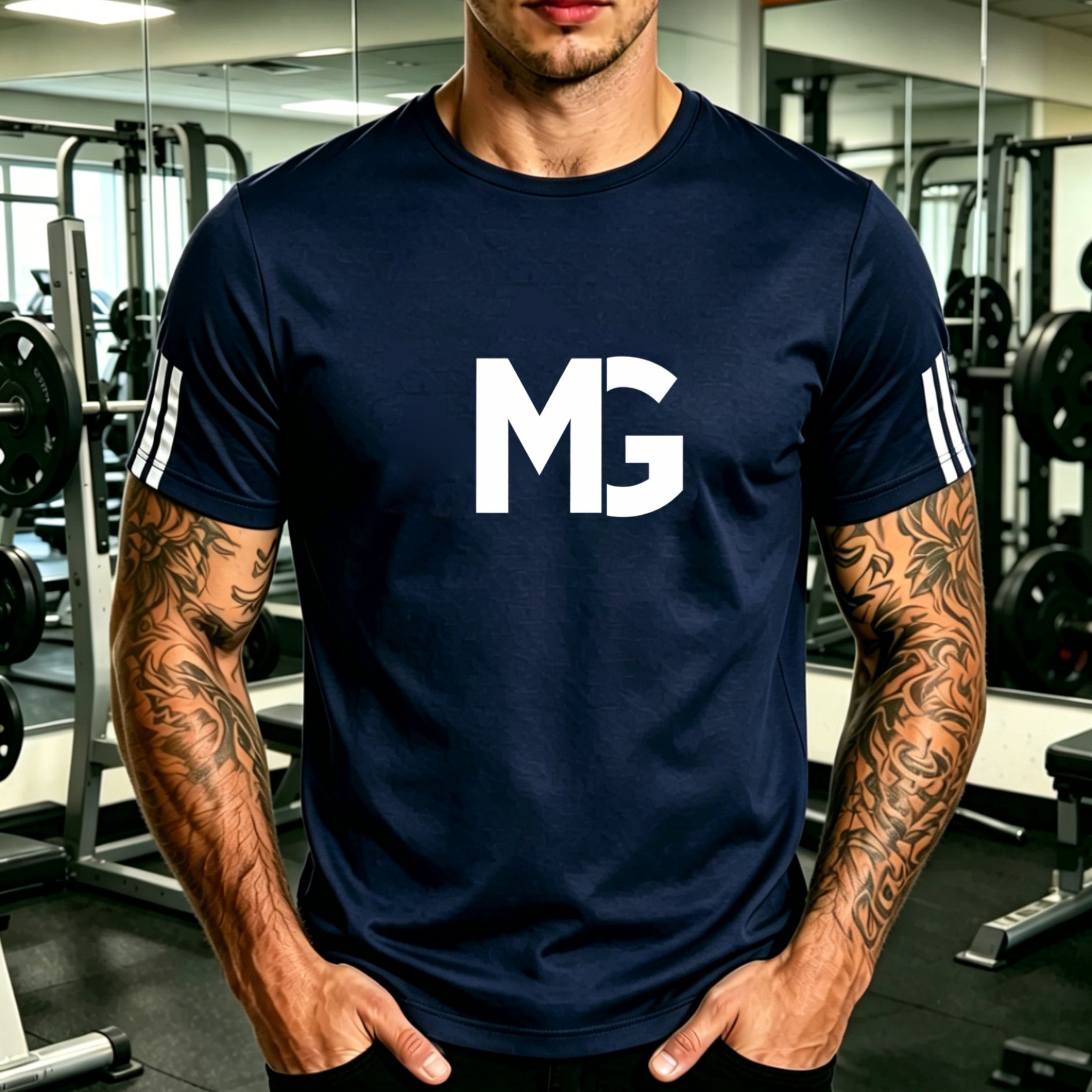 TEMU For Mg Team Logo Breathable Moisture-wicking Gym T-shirt - Short Sleeve Training Tee With Iconic Logo Print, Round Neck Athletic Shirt Suitable