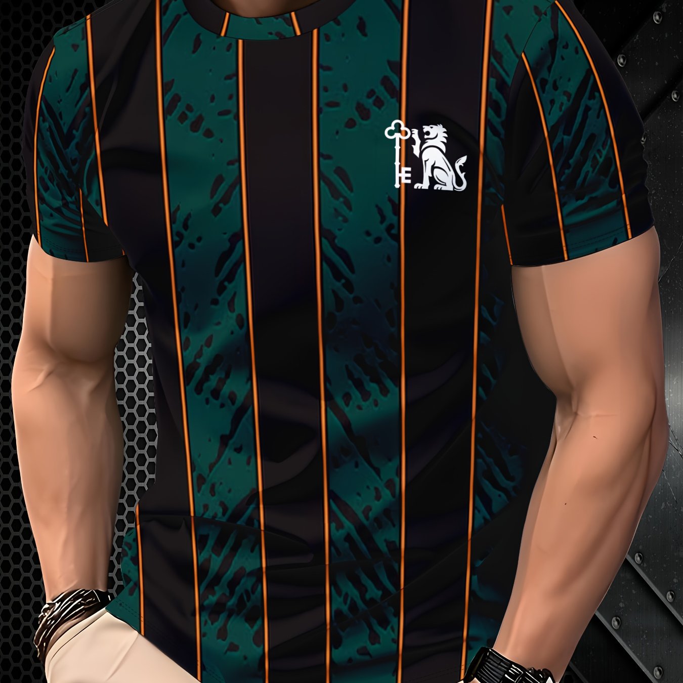 TEMU Men's Casual Sports Top Made Of Polyester Fabric, Featuring A Regular Fit, Stylish Round Neck Design, Easy To Match And Care For, New Arrival Of