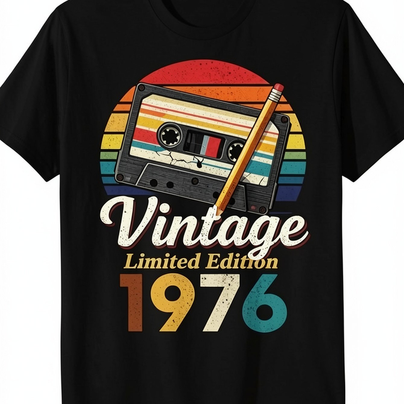 Vintage 1976 Birthday 50 Years Cassette Pencil T-shirt
