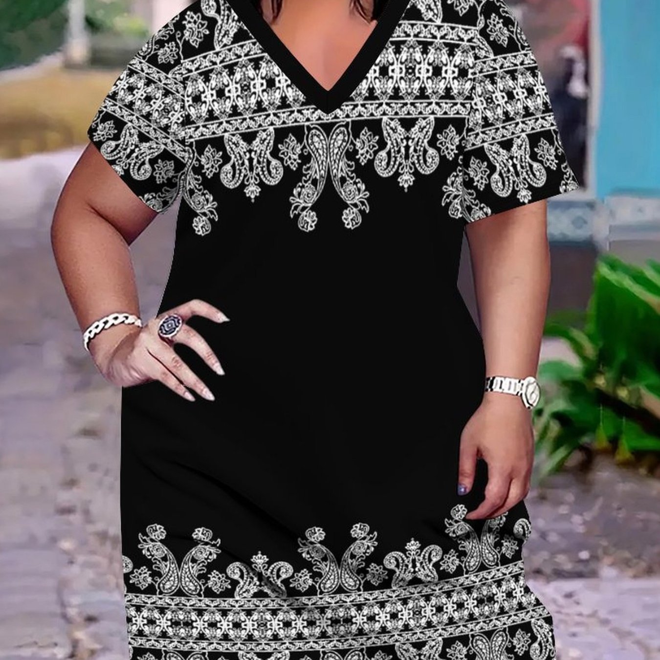 Image of Women's Fashion Summer Dress, Women's Size Tank Top Short Sleeve Dress, Pattern, Stylish And Elegant