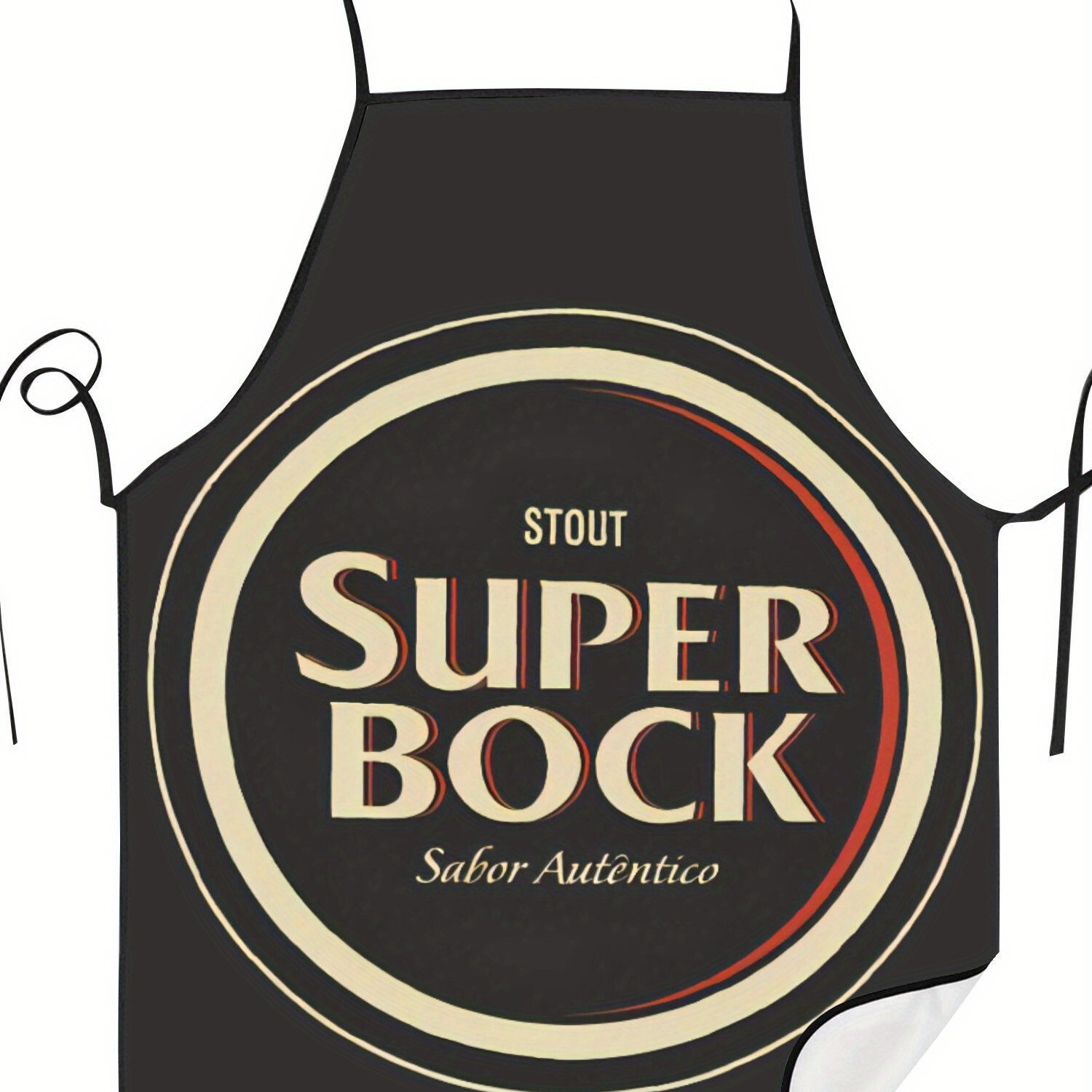 TEMU Vintage Beer Print Kitchen Apron - Super & Antiquito Design, Black With Red & Beige Retro , Durable Fabric For Cooking & Beer Enthusiasts, Beer