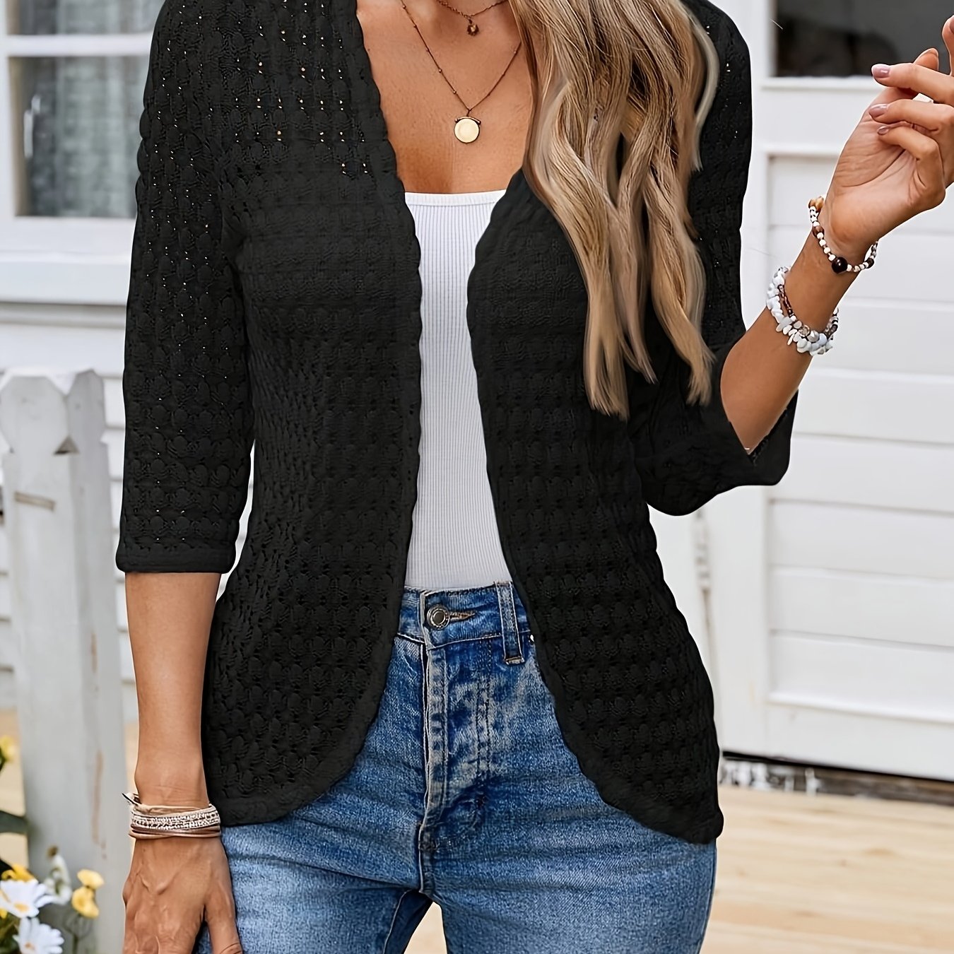 Women's Vacation Casual Solid Color Hollow Out Cardigan New Style