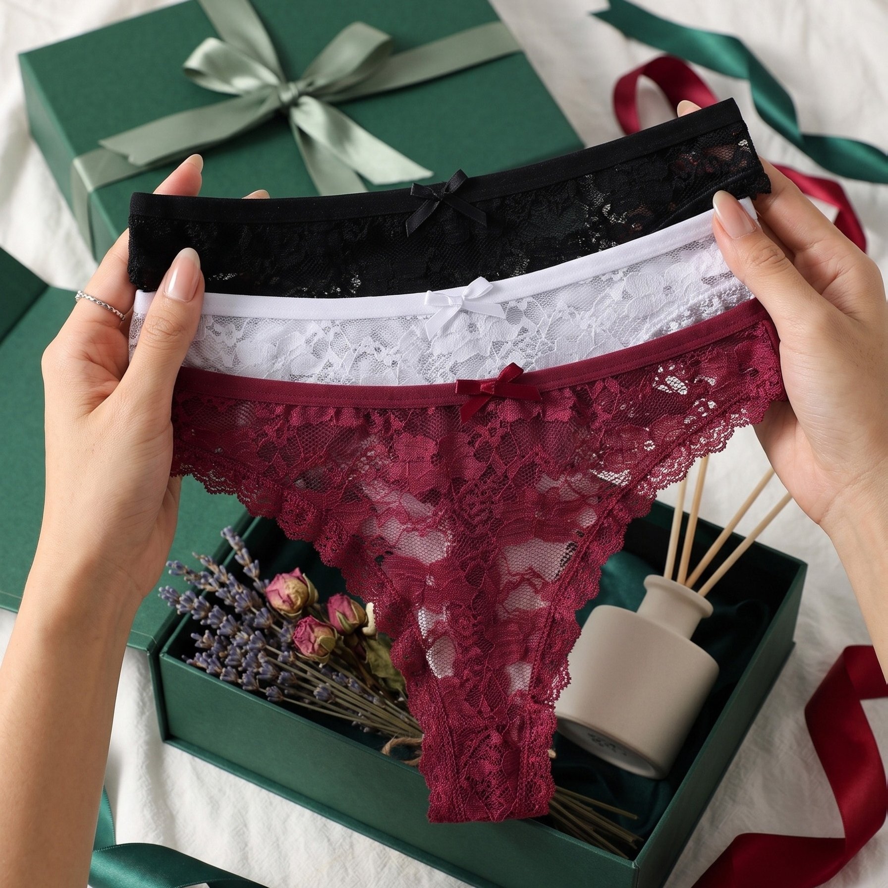 TEMU Confezione da 3 mutandine da donna a vita bassa in pizzo, tessuto semi- e traspirante, set multicolore , adatte per il tragitto giornaliero e le