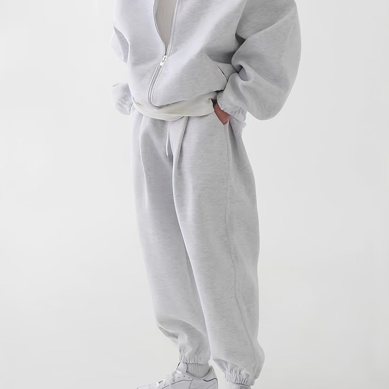 Image of New Autumn/winter Sweatshirt Hip-hop Set, Men's Sweatshirt And Trousers Set, Loose Fit Outfit With Zipper Detail, Daily/sports Comfortable Wear