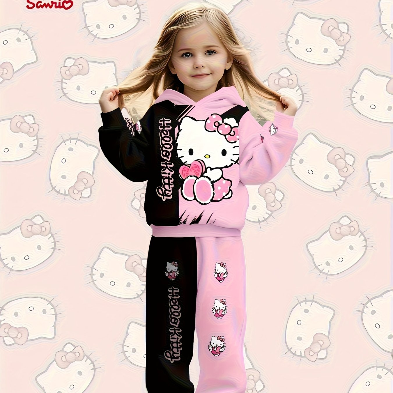 Image of Hooded Sports Shirt Pants Set, Cute Girl Spring And Autumn Leisure Set, Suitable For Outdoor Activities, Suitable As Birthday Gifts, Daily Clothing, Christmas, Halloween