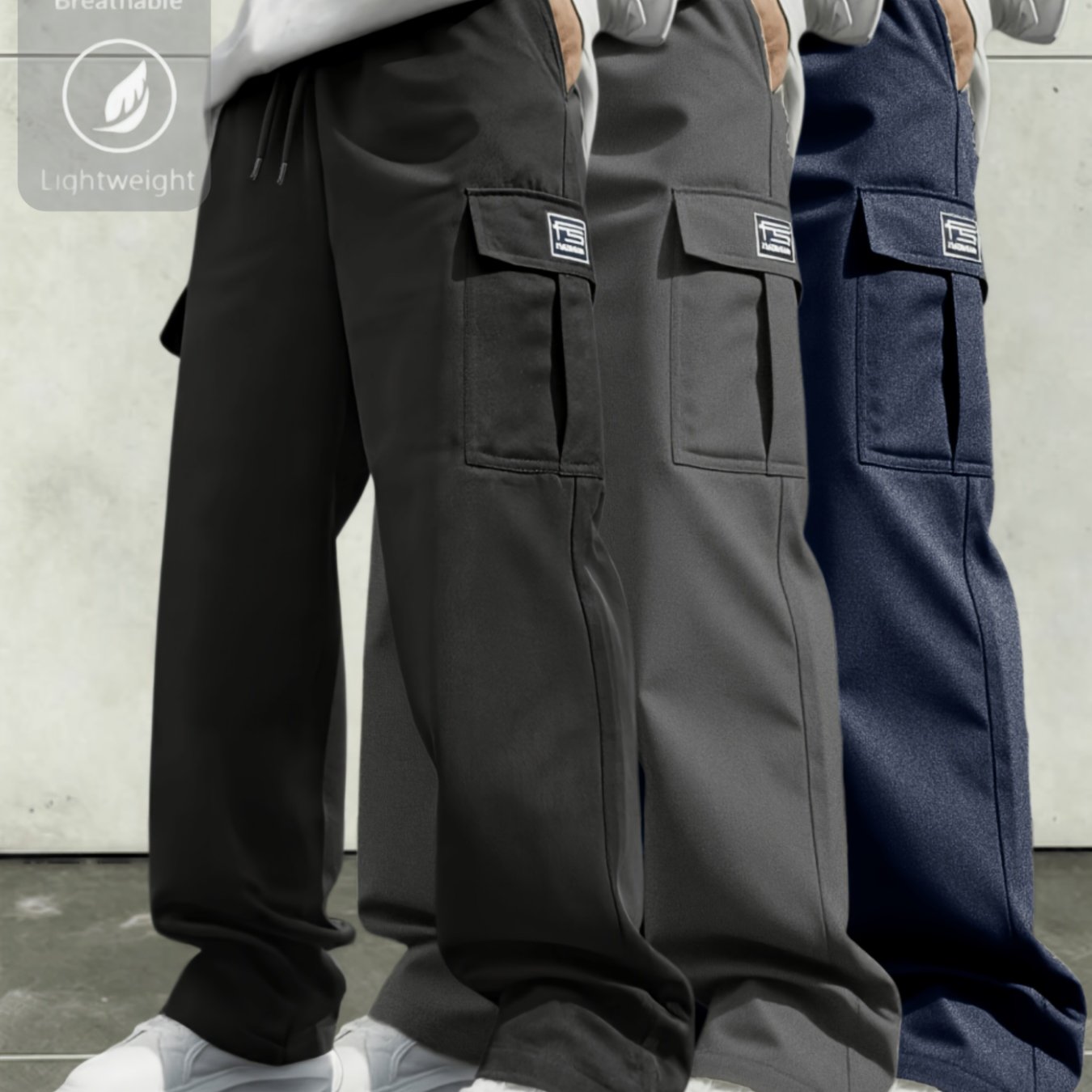 TEMU 3pcs Men's Multi-pocket Loose-fit Cargo Casual Pants, Solid Color Casual Jogger Long Pants, Suitable For Daily Wear, Casual Occasions, Etc.,