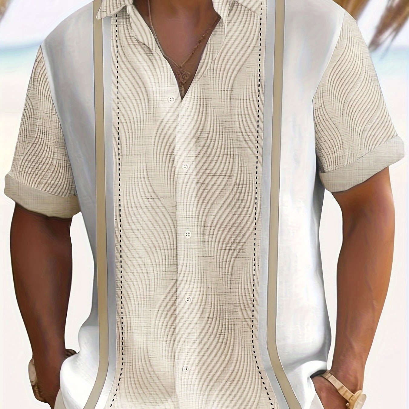 TEMU Men' Bowling Shirt With 3d Water Print - Plus Size, Button-up Short Sleeve Collared Top For Summer, Plus Size