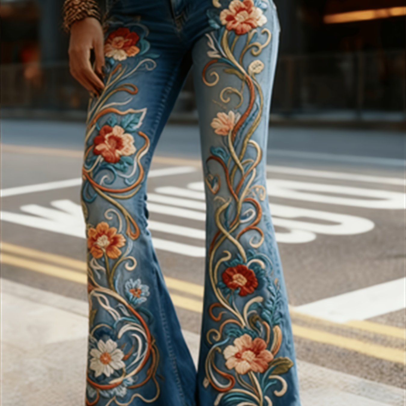 Image of Printed Legging - Not Denim Fabric Ladies' Daily 2d Printed Trousers, Flared Trousers, Retro Printed Commuting , Bohemian Style Versatile Trousers