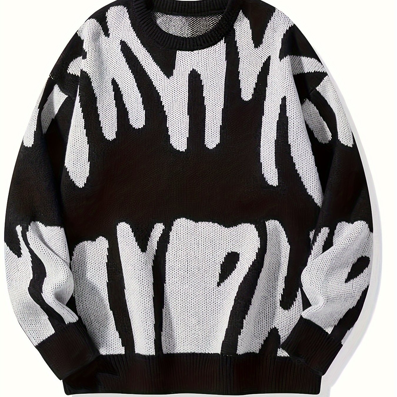 TEMU 2024 Spring Men's Trendy Sweater - Loose Neck Pullover With Color Design, Knitted Polyester Fabric, Geometric Pattern - Ideal For Spring/autumn