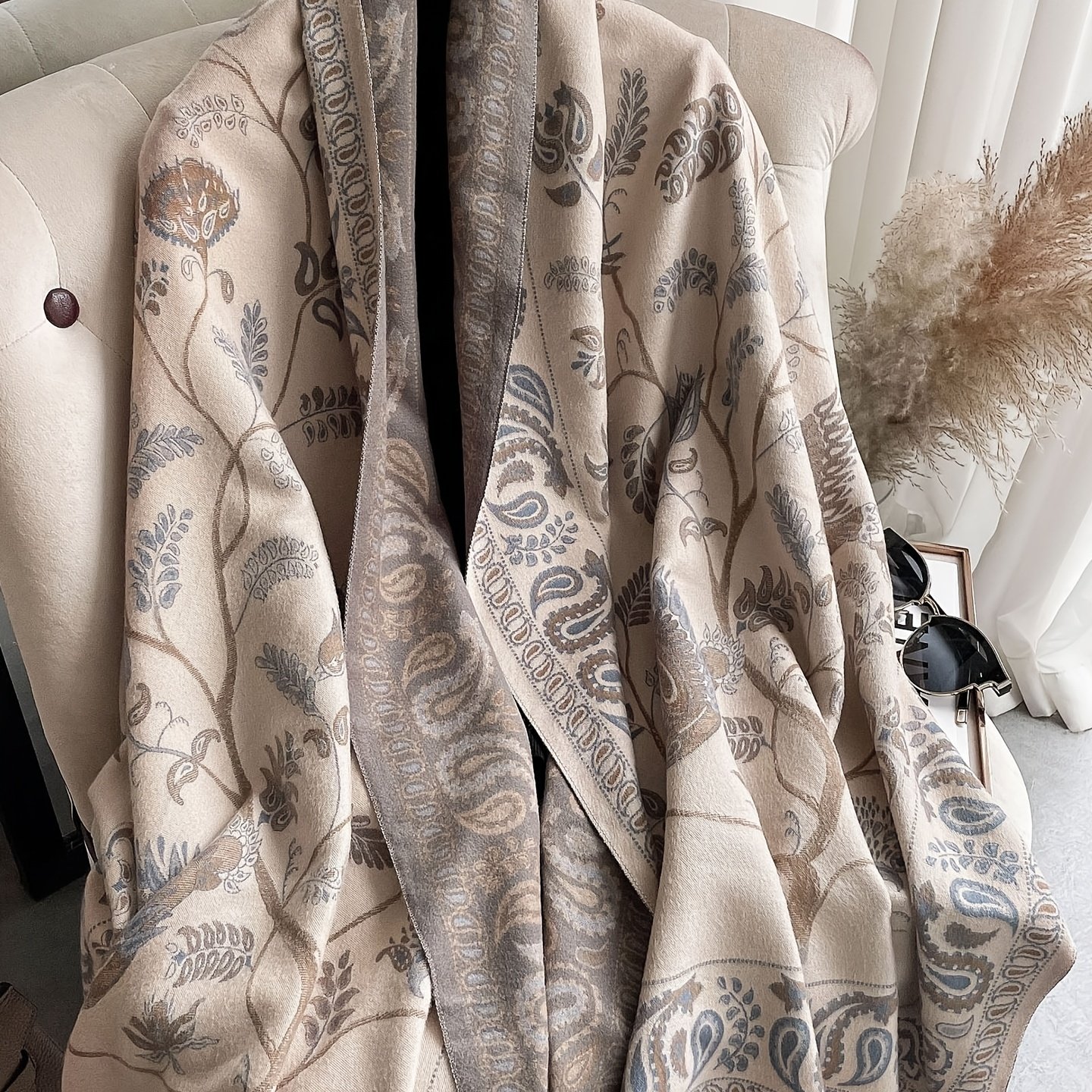 Plus Size, Plus Size Autumn/winter Vintage Double-sided Print Fringe Shawl Cape Cardigan Coat