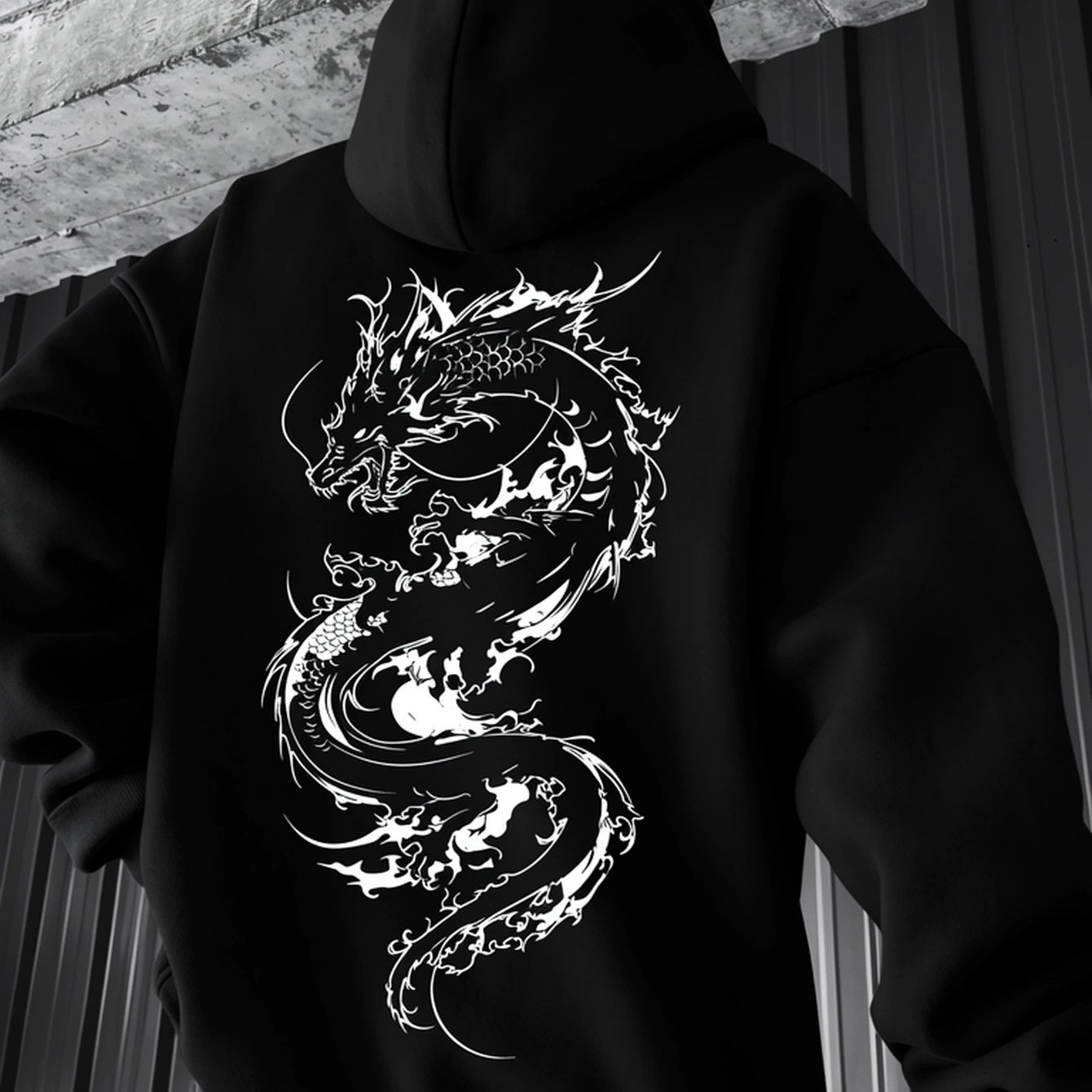 Image of Symbol Of Hoodie Illustration, Lovers Of Mythical Creatures And Asian- Inspired Designs, Monogrammed Printed Hoodie, Streetwear Fashion, Casual Wear, Print