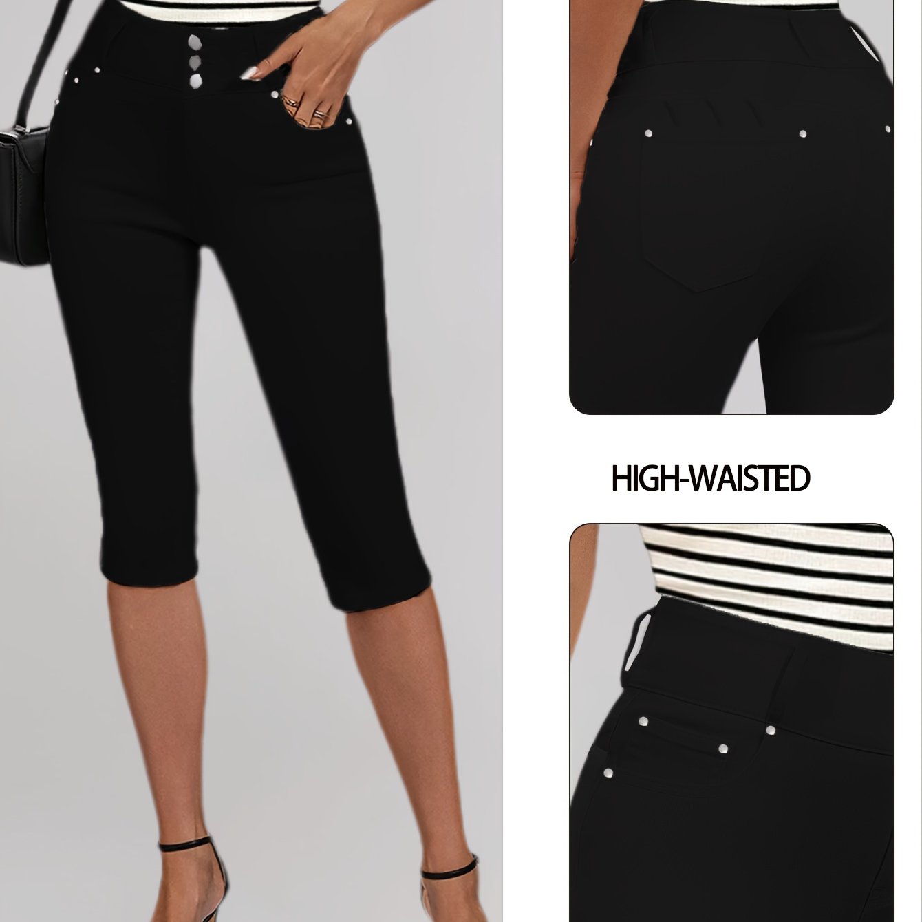 Women's 3-button High-stretch Ankle Jeans, , White, Coffee, Black Multi-rivets -lifting High-stretch Ankle Jeans
