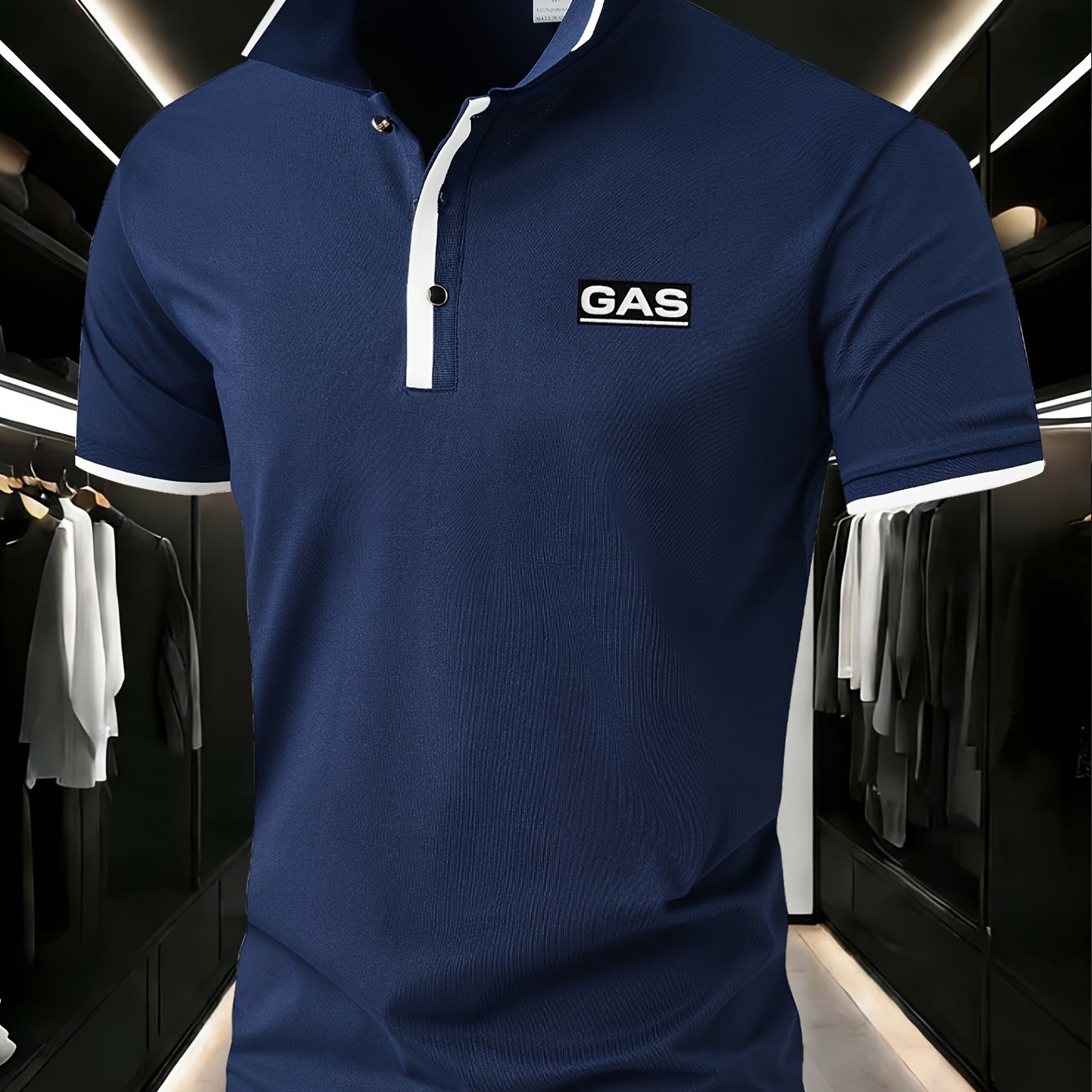 TEMU Maglietta polo a maniche corte con stampa GAS, alla coreana e blocchi di , stile business casual di tendenza [Senza stampa]