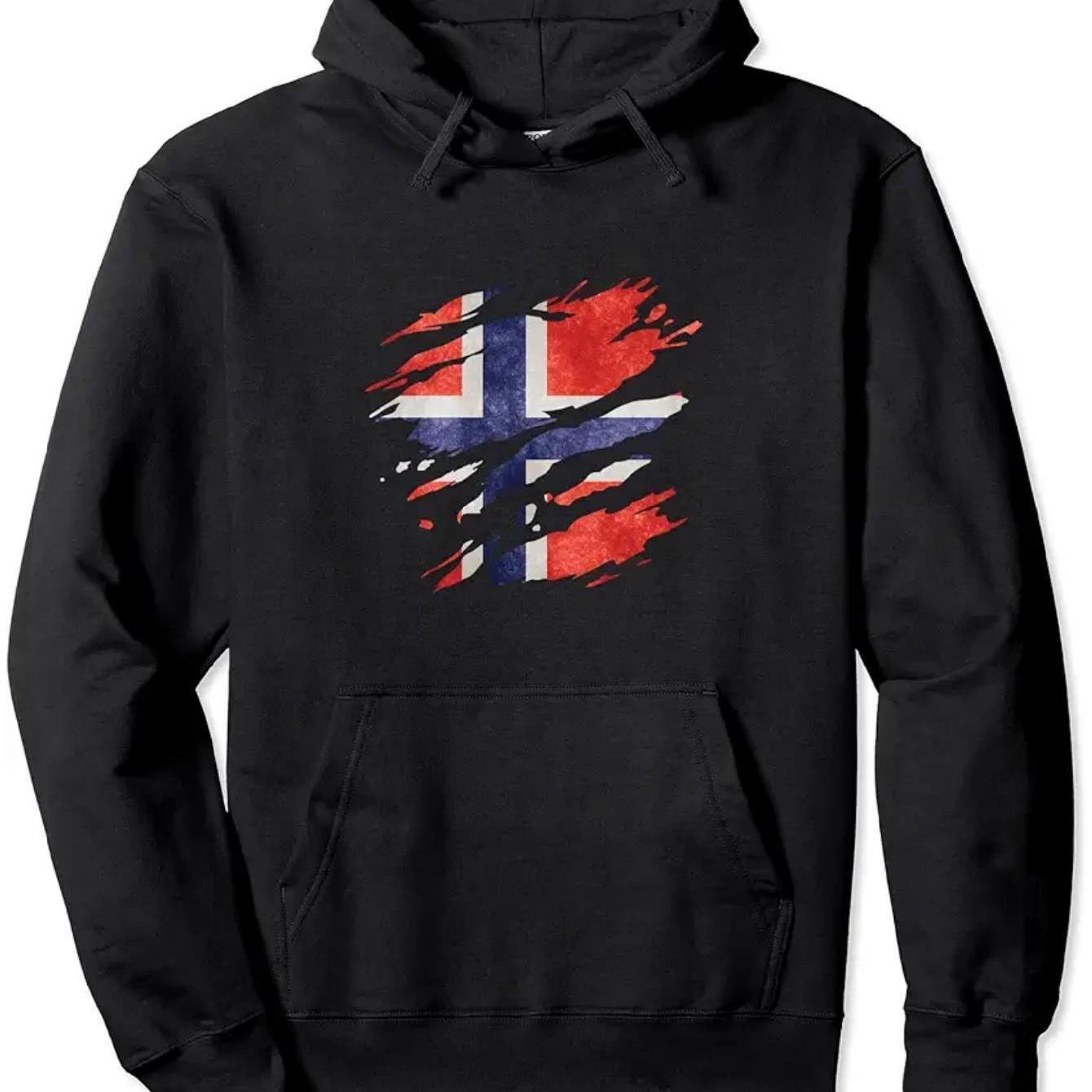 Men's Norway Hooded Sweatshirt - Heavyweight Pride Pullover Sweater With Norway Flag Colors (red, ), Scratch-resistant Durable Fabric, Casual & Formal Wear Suitable For Events & Everyday Use
